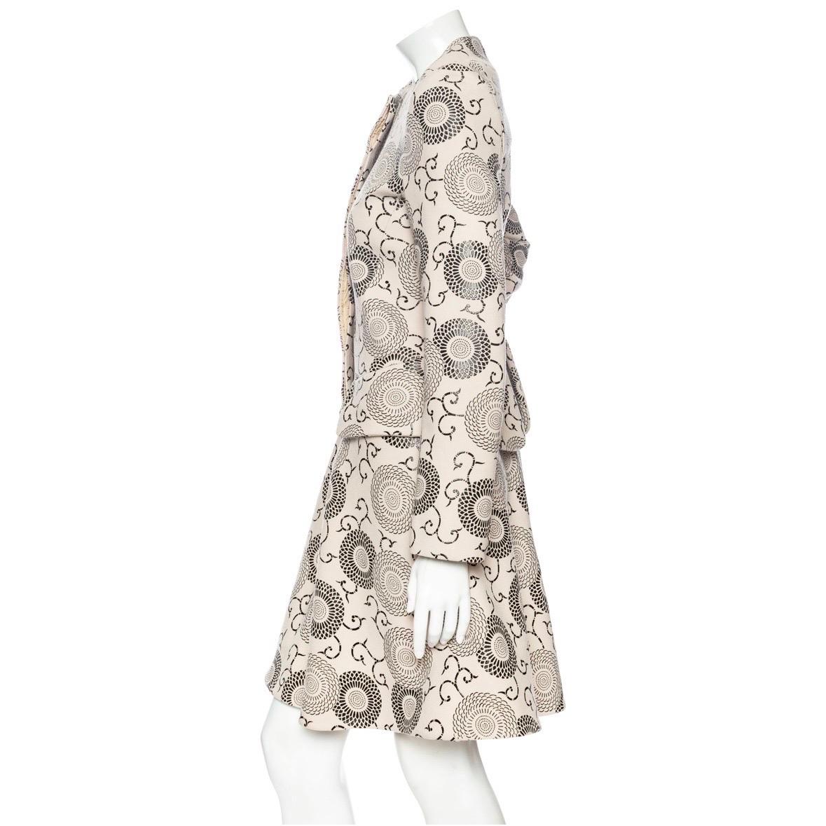 Women's Etro Cream and Black Floral Print Swing Coat Fall2012 For Sale