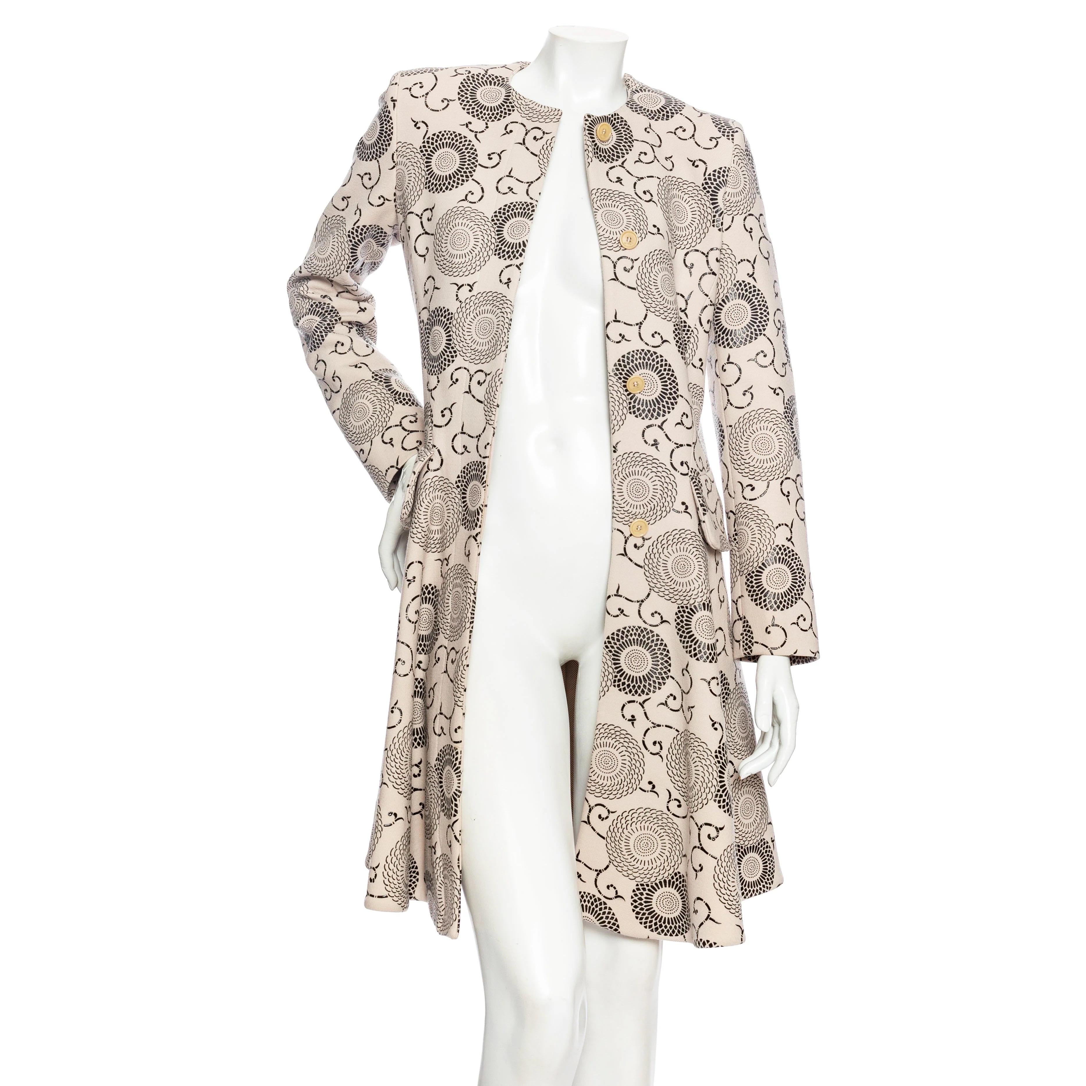 Donna Etro Cappotto Swing con stampa floreale crema e nera Autunno2012 in vendita