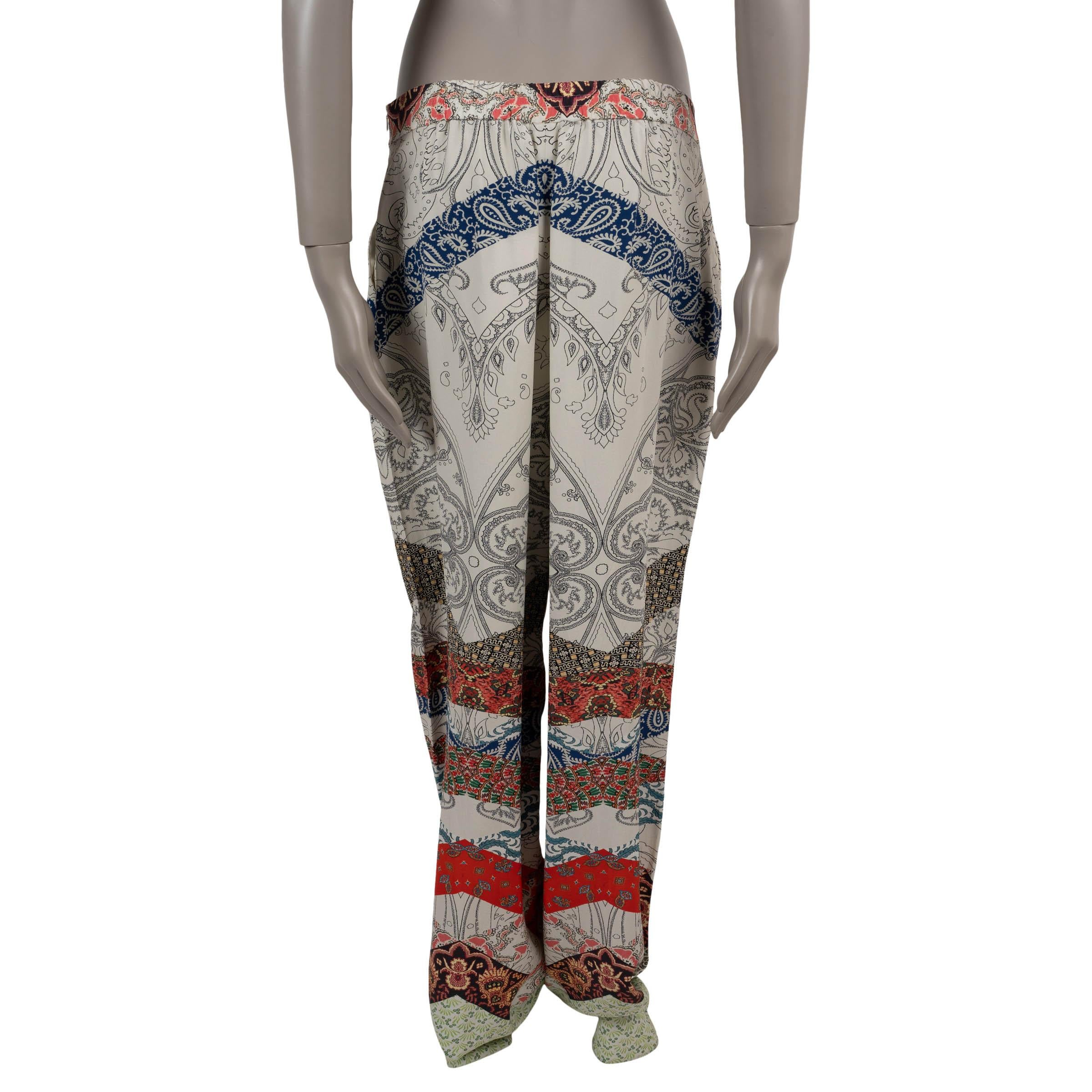 Gray ETRO cream & multi silk 2022 PATCHWORK CREPE WIDE Pants 48 XL For Sale