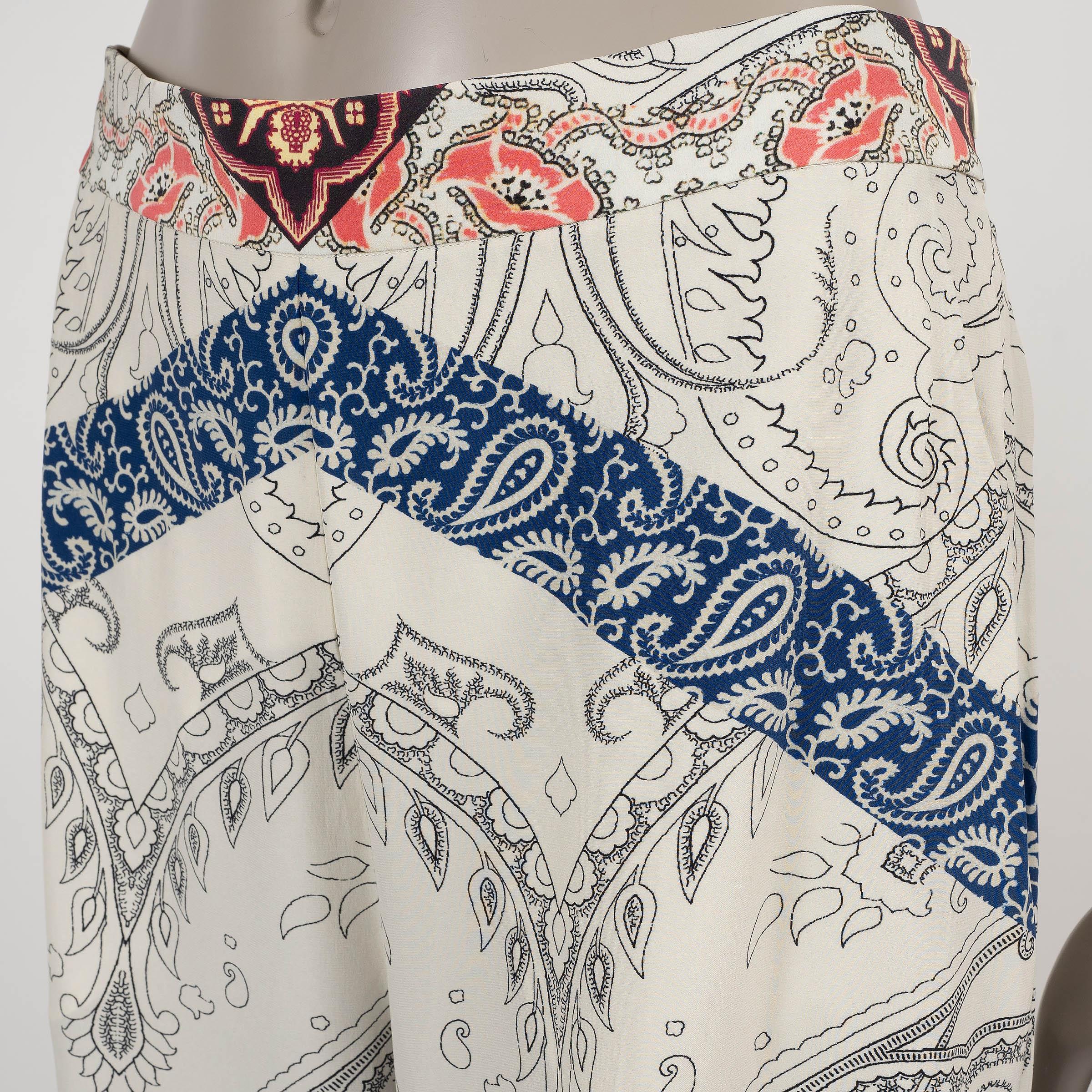 Women's ETRO cream & multi silk 2022 PATCHWORK CREPE WIDE Pants 48 XL For Sale