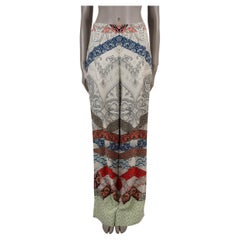 ETRO cream & multi silk 2022 PATCHWORK CREPE WIDE Pants 48 XL
