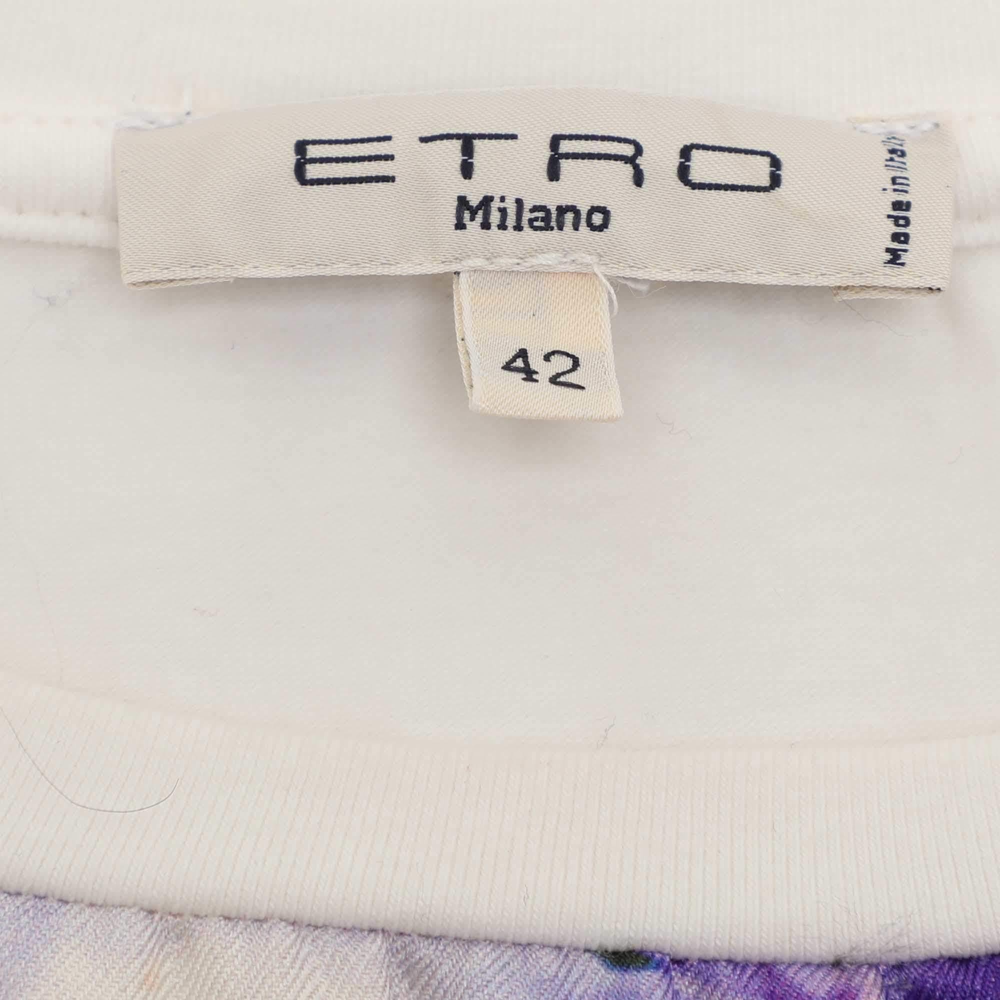 Etro - Maglietta in cotone e seta stampata color crema/multicolore M. T. I. In condizioni buone in vendita a Dubai, Al Qouz 2