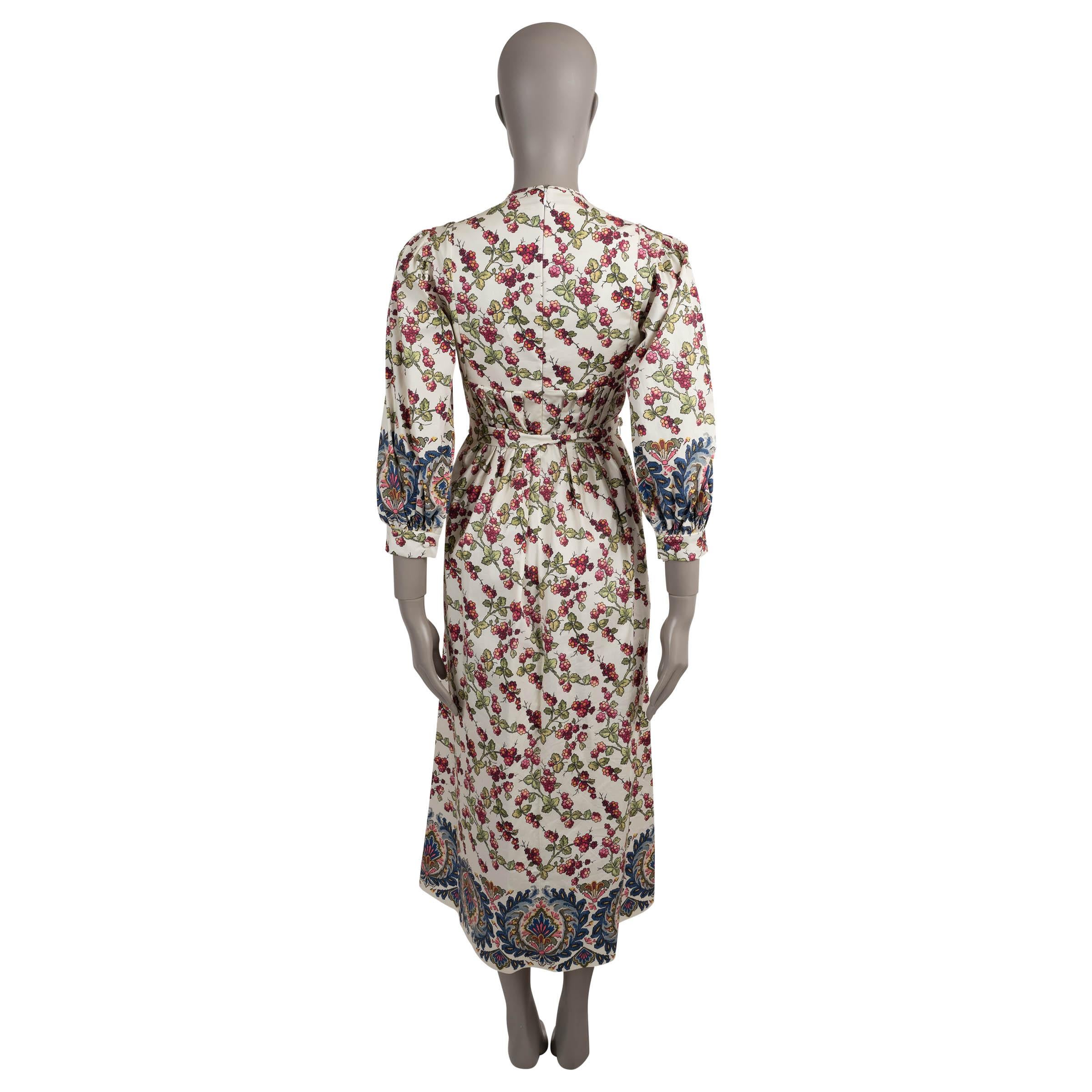 White ETRO cream & pink cotton 2023 BERRIES TWILL MIDI Dress 40 S For Sale