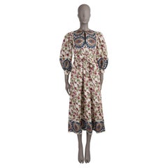ETRO cream & pink cotton 2023 BERRIES TWILL MIDI Dress 40 S
