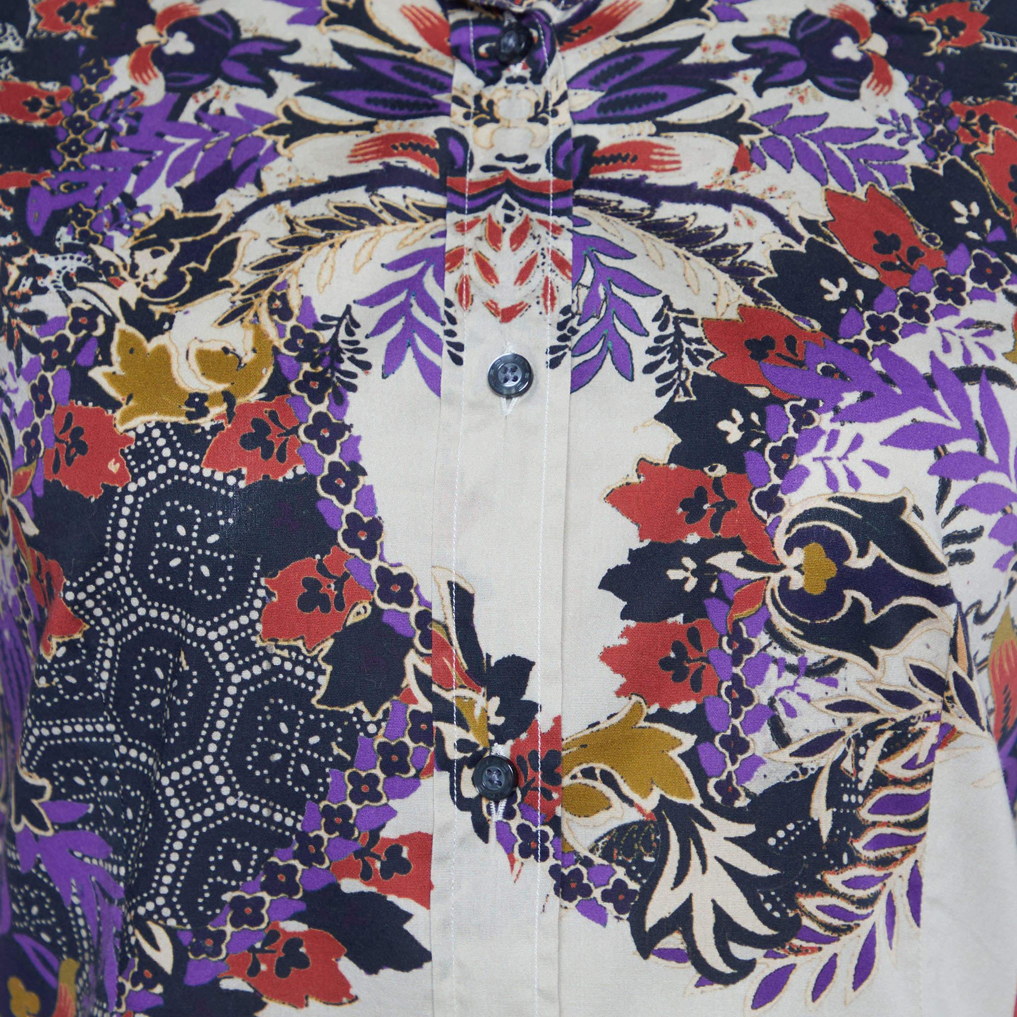 Grigio Etro - Camicia con bottoni in cotone stampato color crema - M. I. in vendita