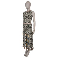 ETRO cream wool 2021 GEOMETRIC SIDE SLIT KNIT MIDI Dress 42 M
