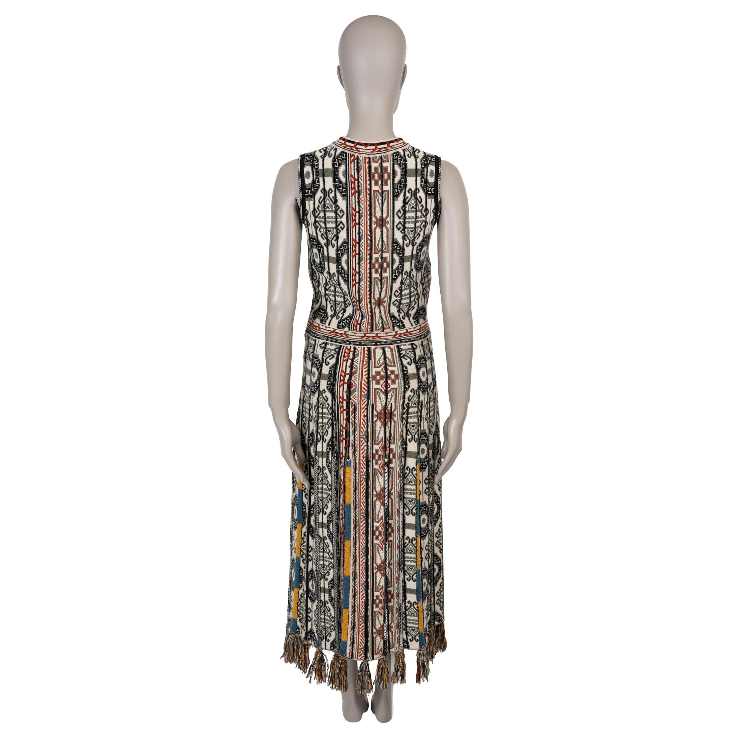 Gray ETRO cream wool 2021 GEOMETRIC SIDE SLIT KNIT MIDI Dress 42 M For Sale