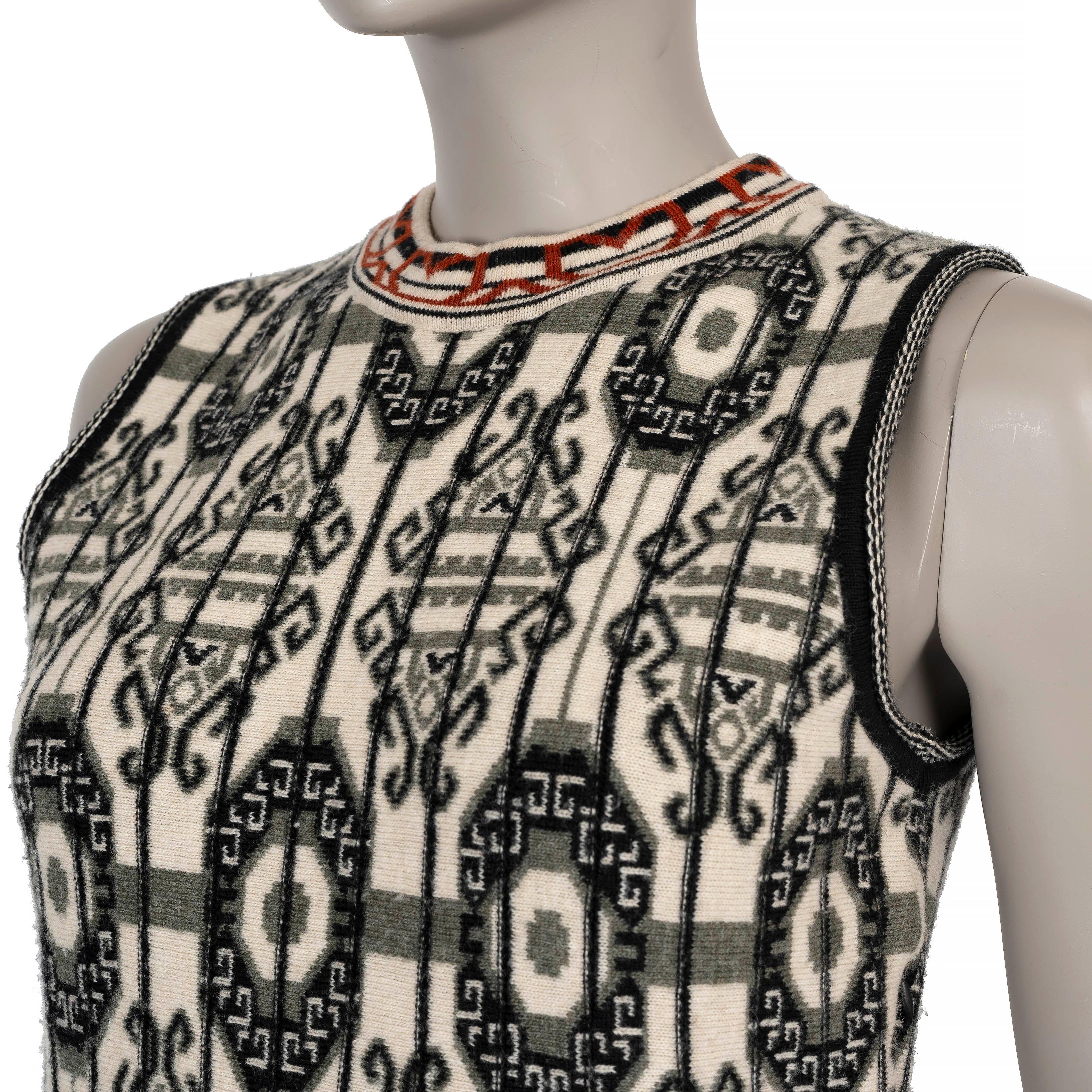 ETRO cream wool 2021 GEOMETRIC SIDE SLIT KNIT MIDI Dress 42 M In Excellent Condition For Sale In Zürich, CH