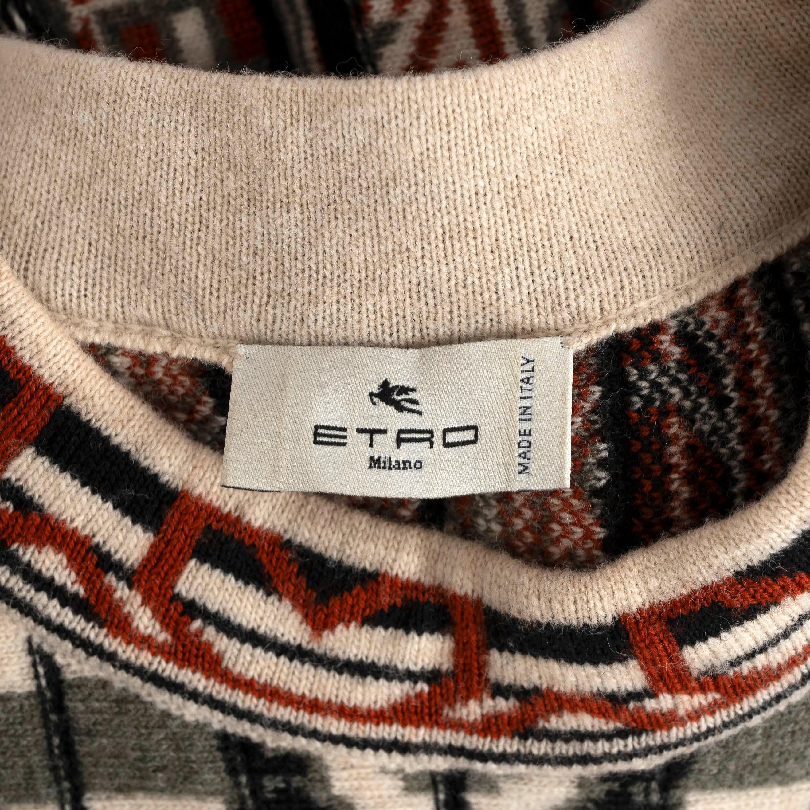 ETRO cream wool 2021 GEOMETRIC SIDE SLIT KNIT MIDI Dress 42 M For Sale 1