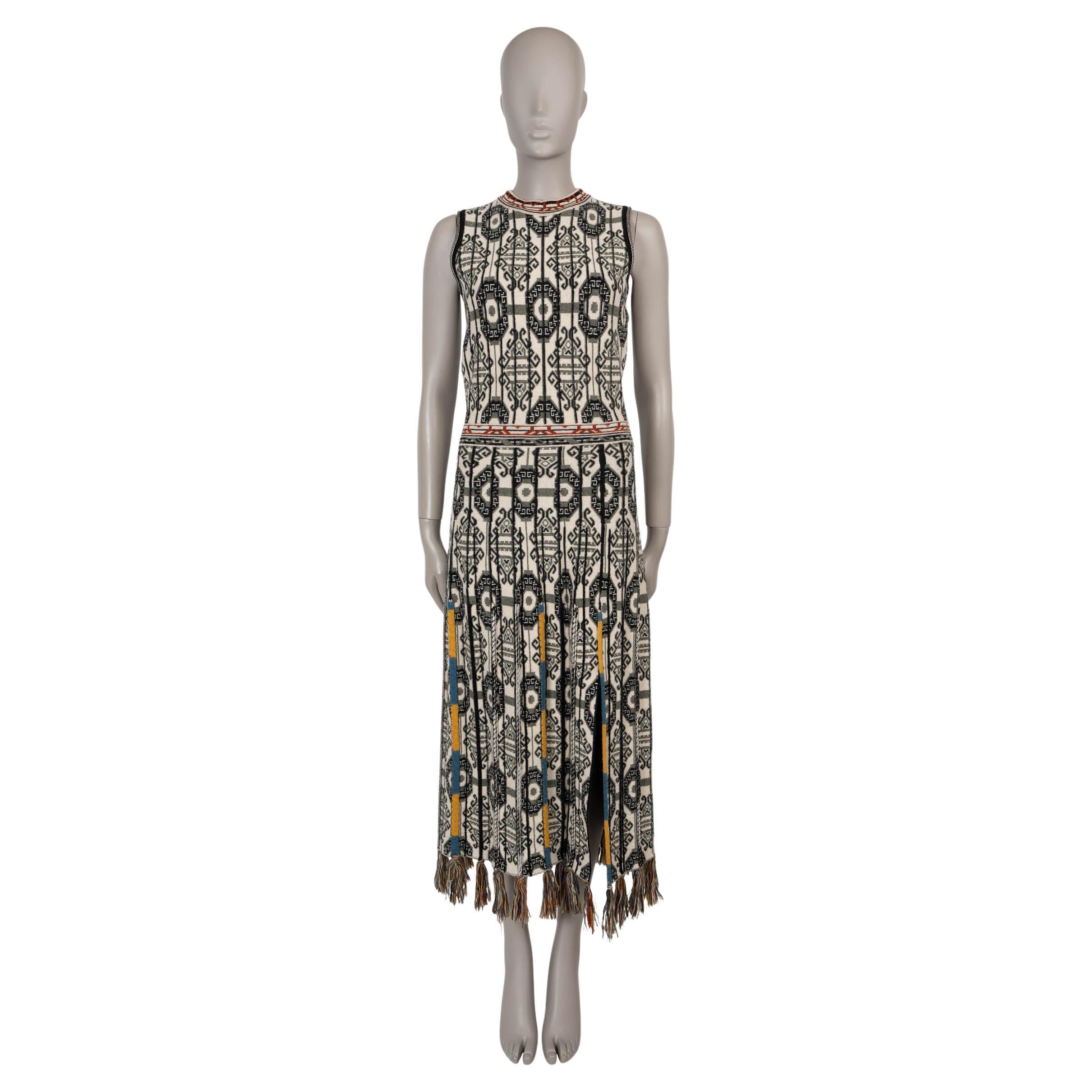 ETRO cream wool 2021 GEOMETRIC SIDE SLIT KNIT MIDI Dress 42 M For Sale