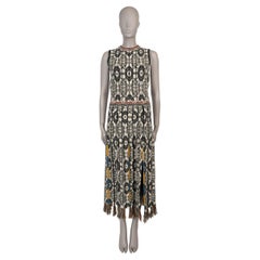ETRO crema lana 2021 GEOMETRIC SIDE SLIT KNIT MIDI Dress 42 M