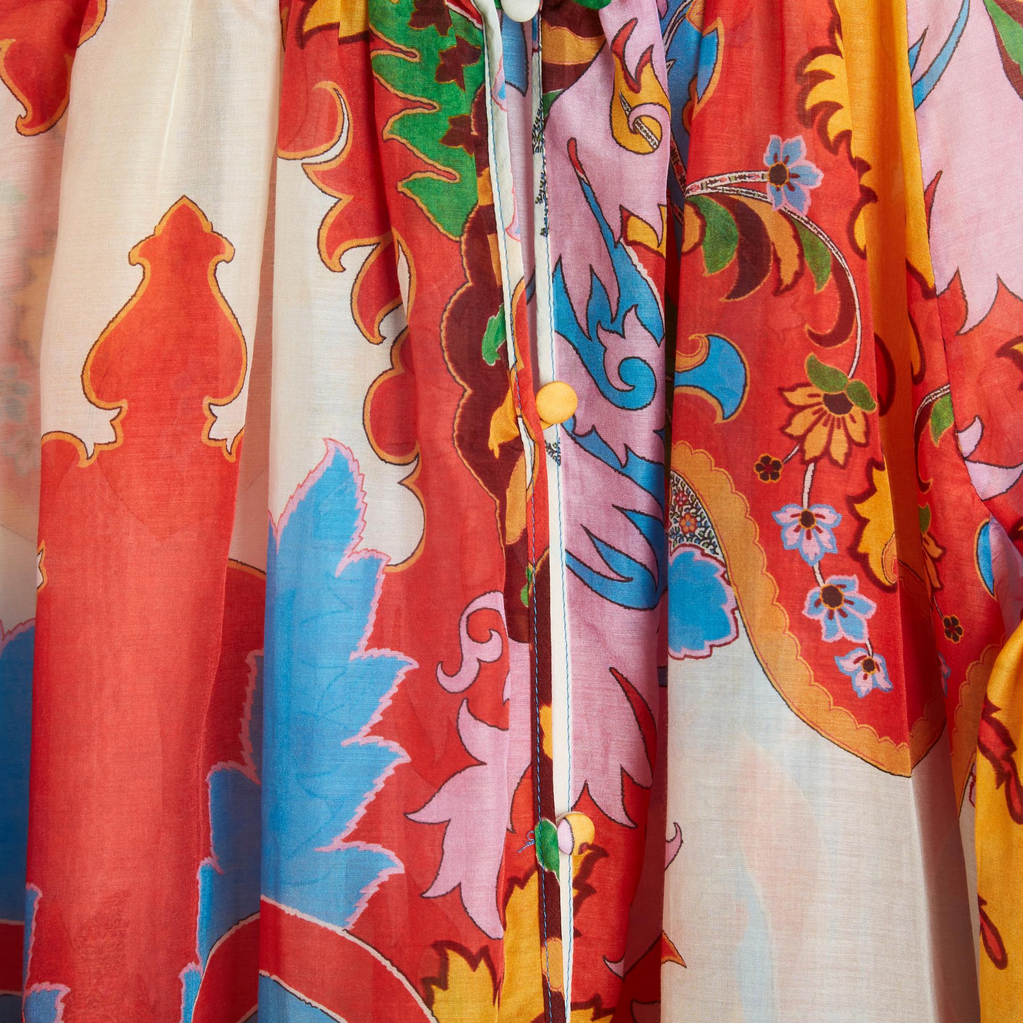 Etro Croisiere 2023 Top FR38 Übergroße Bluse aus Baumwolle und Seide mit Gemälde in Übergröße UK10 US8 (Orange) im Angebot