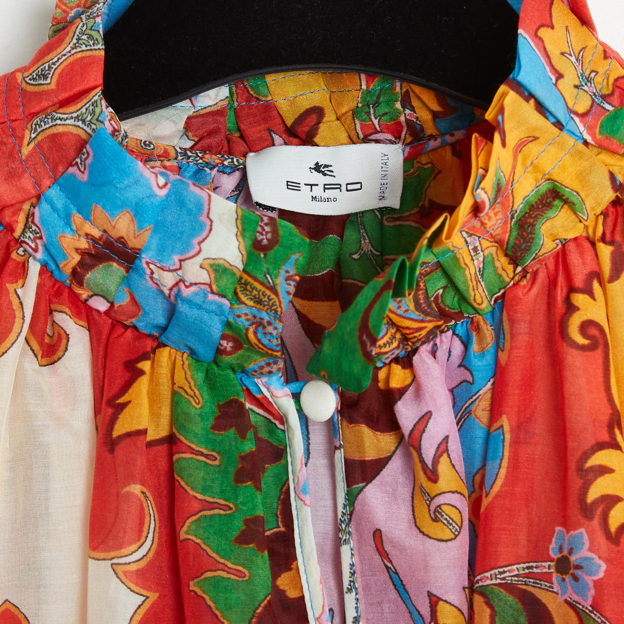 Women's or Men's Etro Croisiere 2023 Top FR38 Oversized Cotton Silk Painter Top Blouse UK10 US8 For Sale