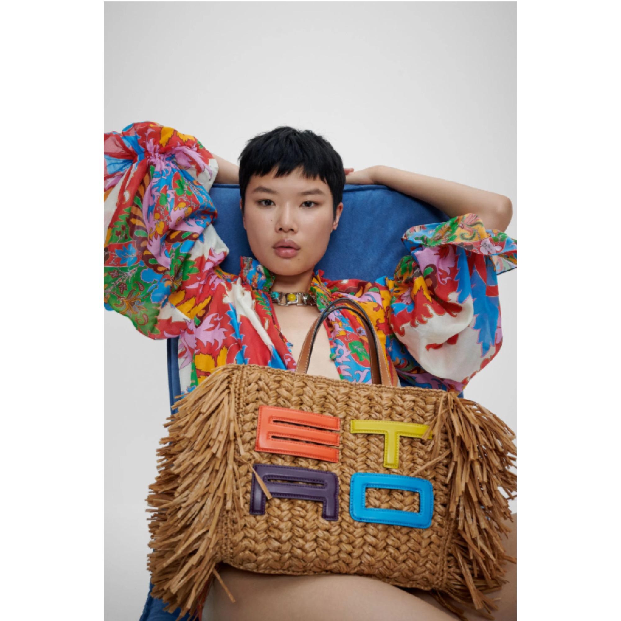 Etro Croisiere 2023 Top FR38 Übergroße Bluse aus Baumwolle und Seide mit Gemälde in Übergröße UK10 US8 im Angebot 1