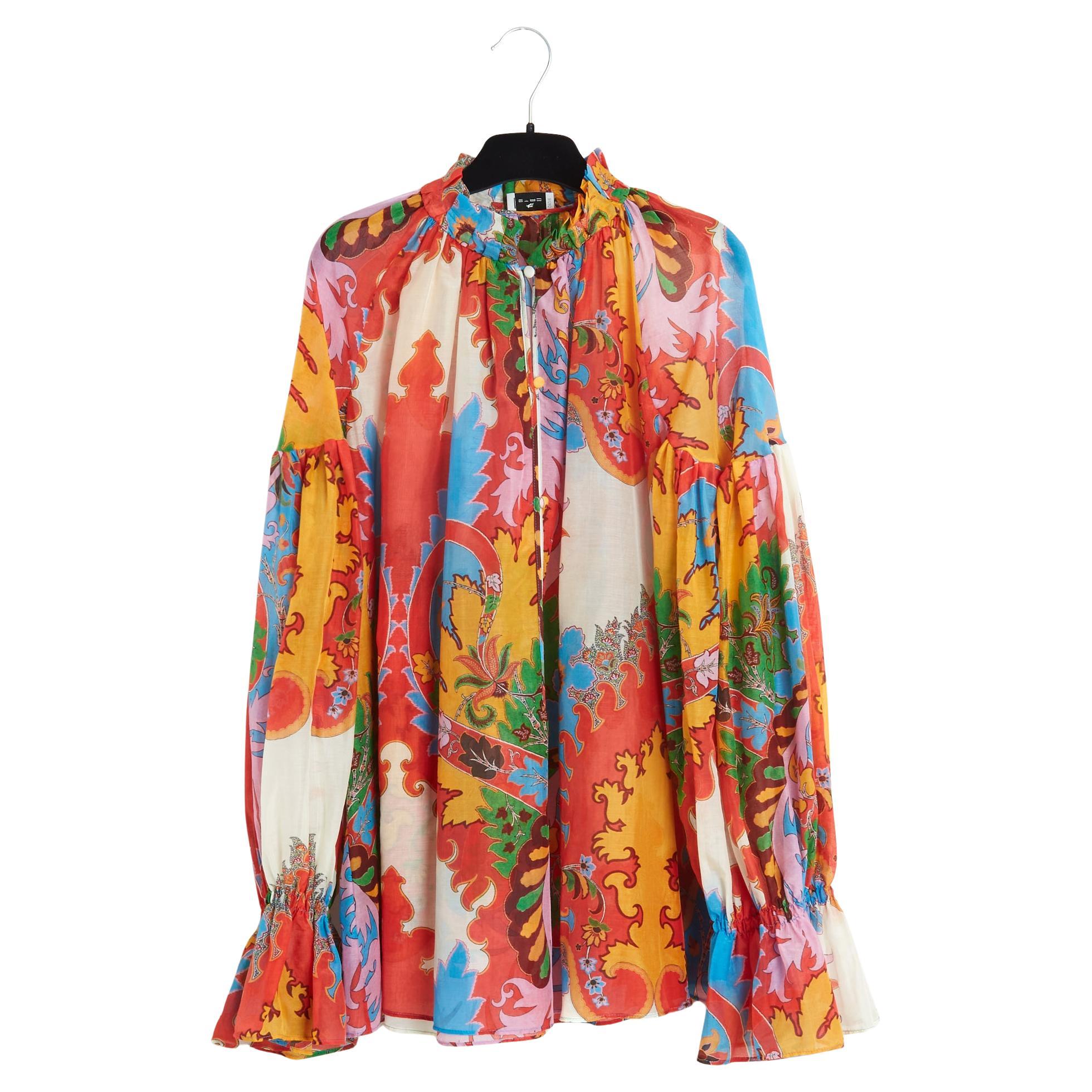Etro Croisiere 2023 Top FR38 Oversized Cotton Silk Painter Top Blouse UK10 US8 For Sale