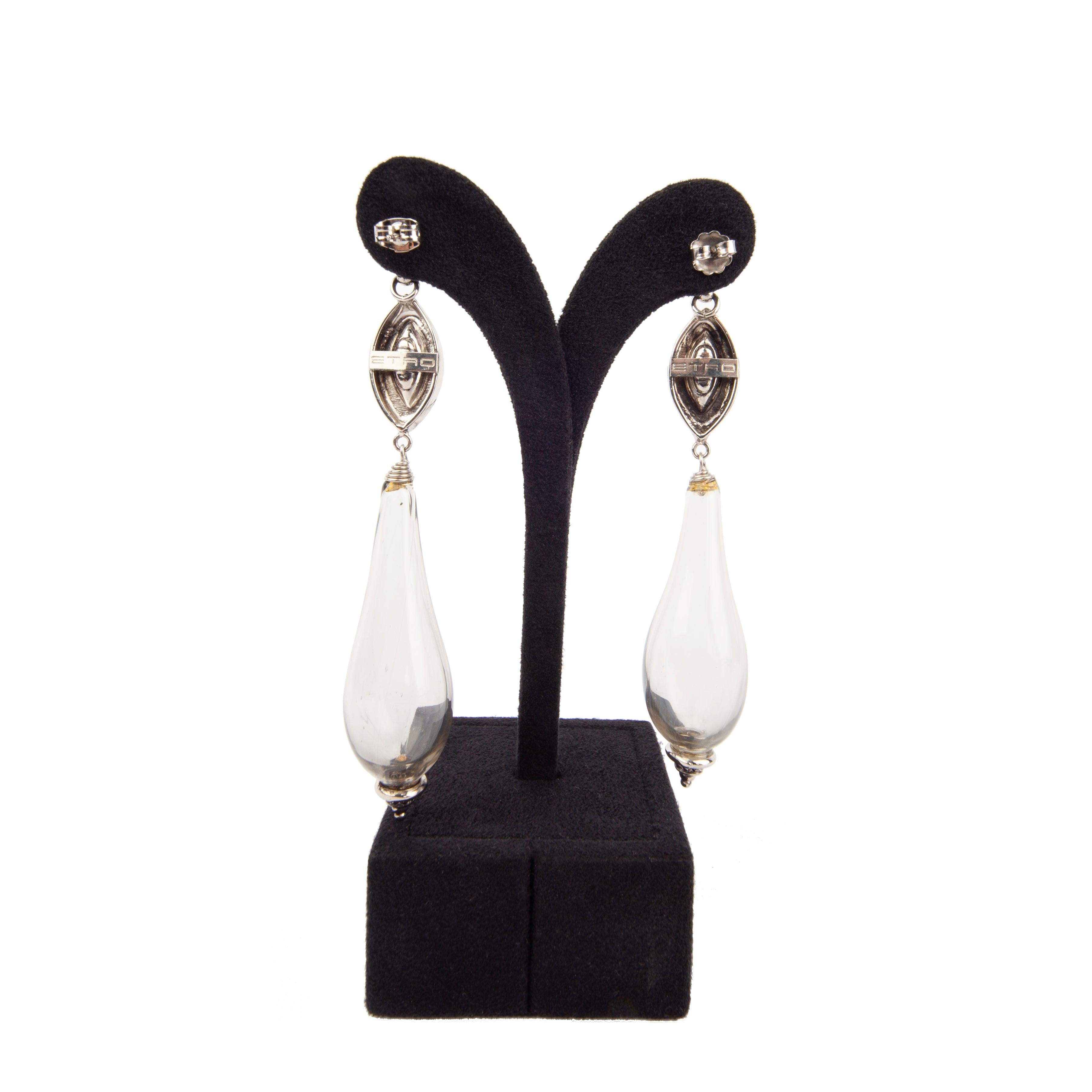 Etro Crystal Embellished Glass Charm Silver Tone Drop Earrings In New Condition In Paradise Island, BS