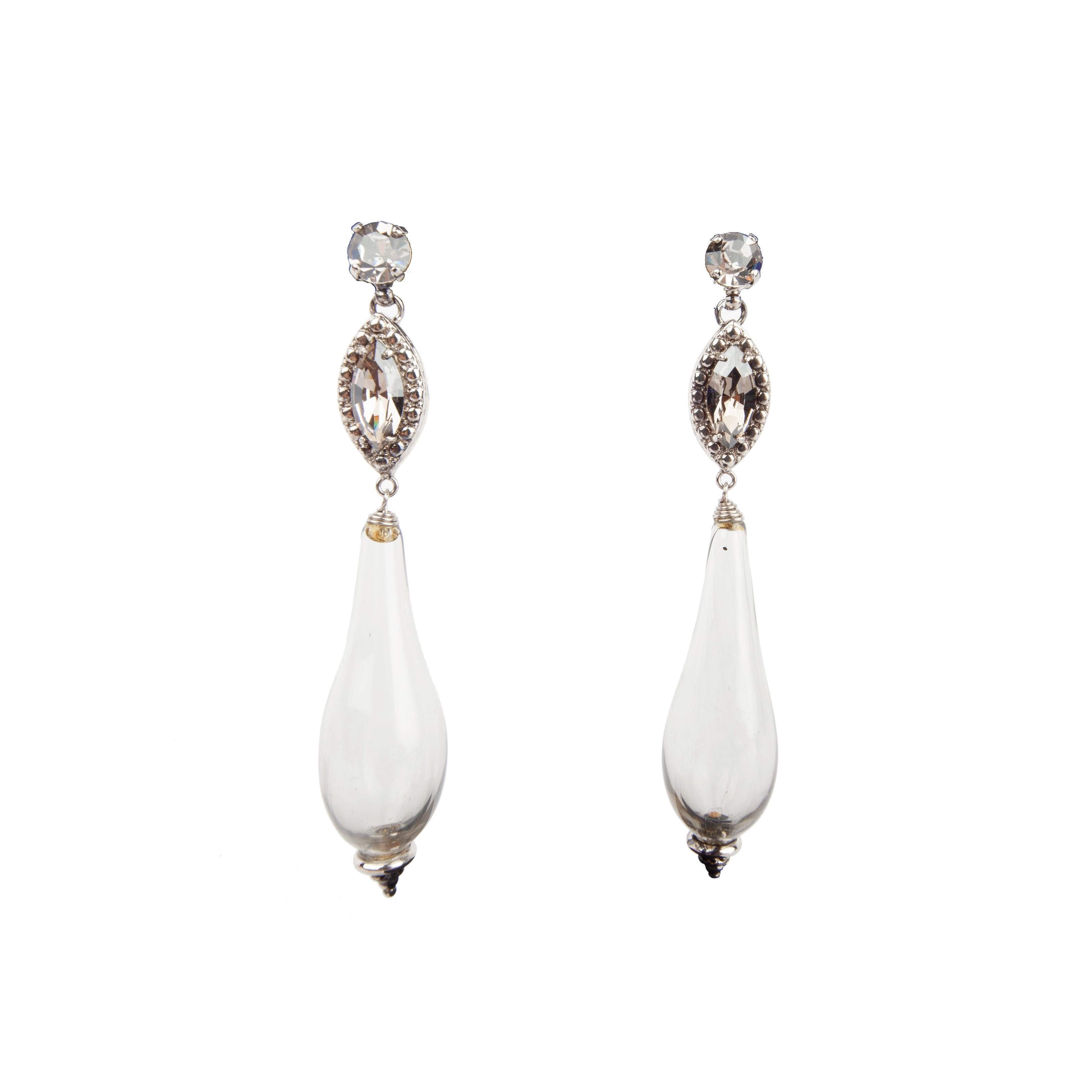 Women's Etro Crystal Embellished Glass Charm Silver Tone Drop Earrings