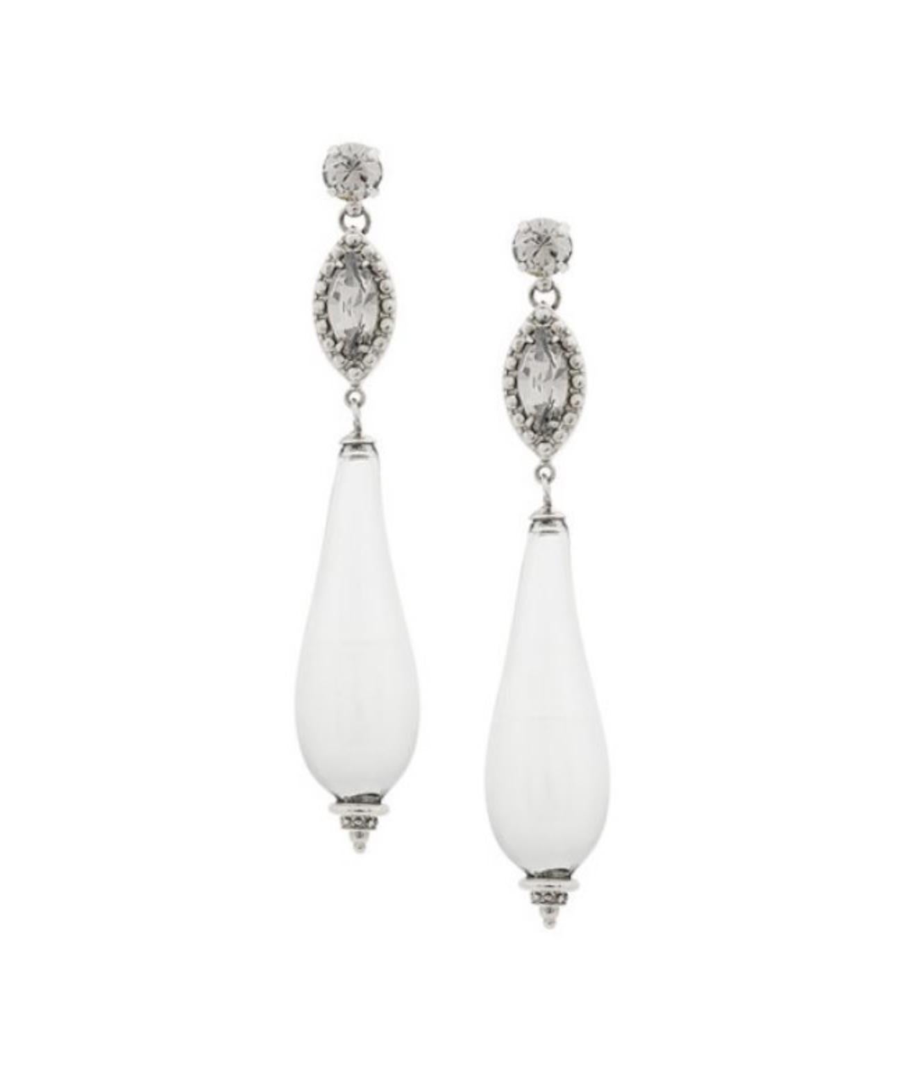 Etro Crystal Embellished Glass Charm Silver Tone Drop Earrings 1