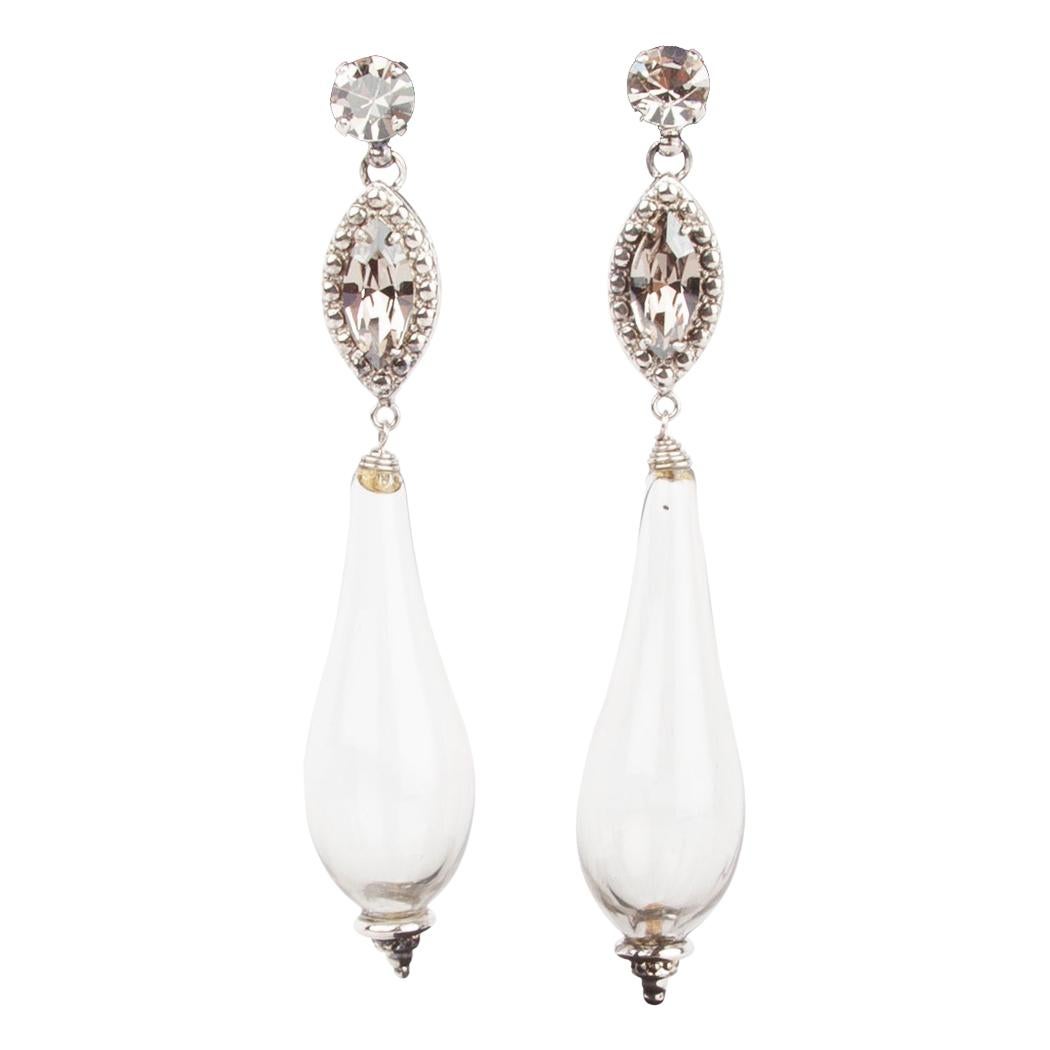 Etro Crystal Embellished Glass Charm Silver Tone Drop Earrings