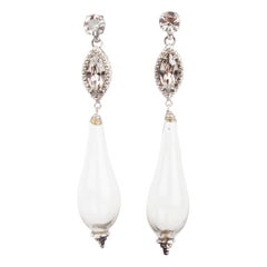 Etro Crystal Embellished Glass Charm Silver Tone Drop Earrings