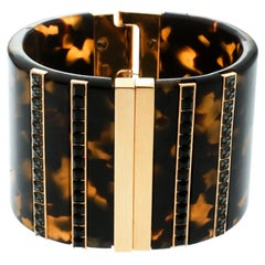 Etro Crystal Resin Gold Tone Wide Cuff Bracelet