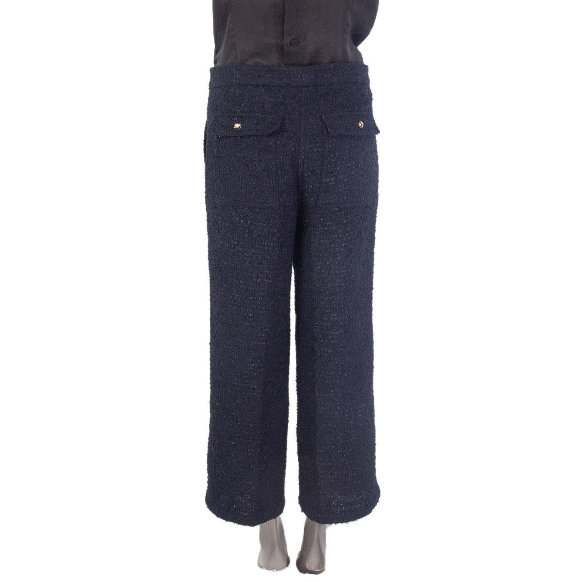 Black ETRO dark blue cotton BOUCLE WIDE-LEG CULOTTE Pants 40 S For Sale