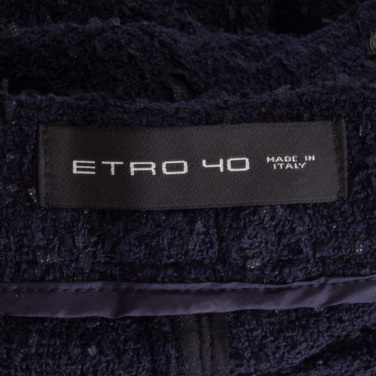 Women's ETRO dark blue cotton BOUCLE WIDE-LEG CULOTTE Pants 40 S For Sale