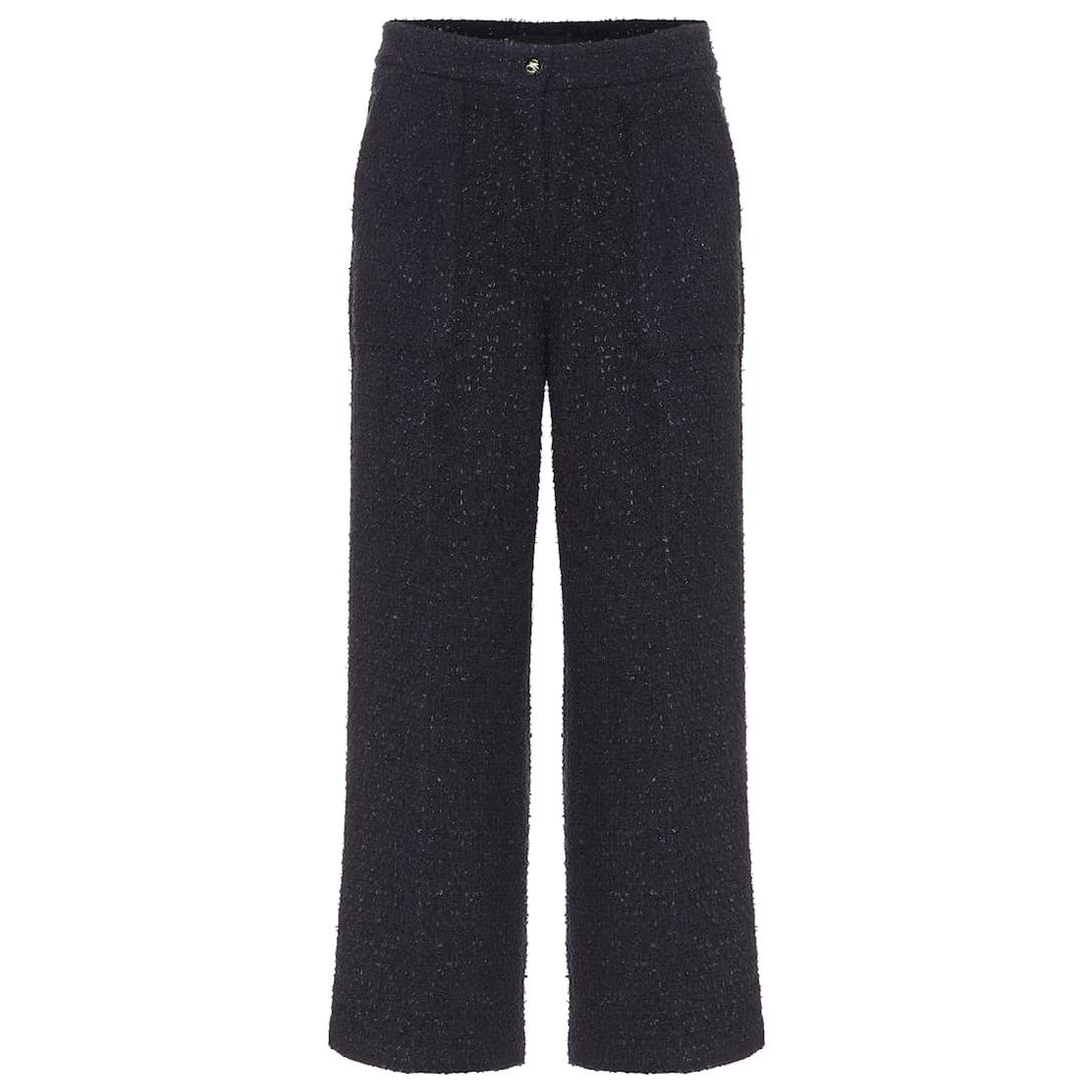 ETRO dark blue cotton BOUCLE WIDE-LEG CULOTTE Pants 40 S For Sale