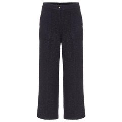 ETRO dark blue cotton BOUCLE WIDE-LEG CULOTTE Pants 40 S