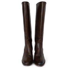 ETRO dark brown leather WESTERN CARVING Cowboy Boots Shoes 38