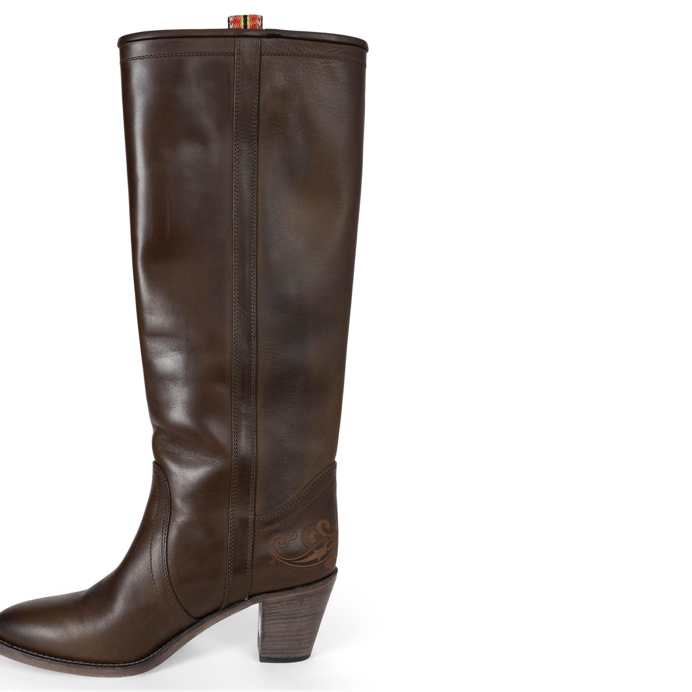 Nero Etro in pelle marrone scuro WESTERN CARVING Stivali da Cowboy Scarpe 38 in vendita