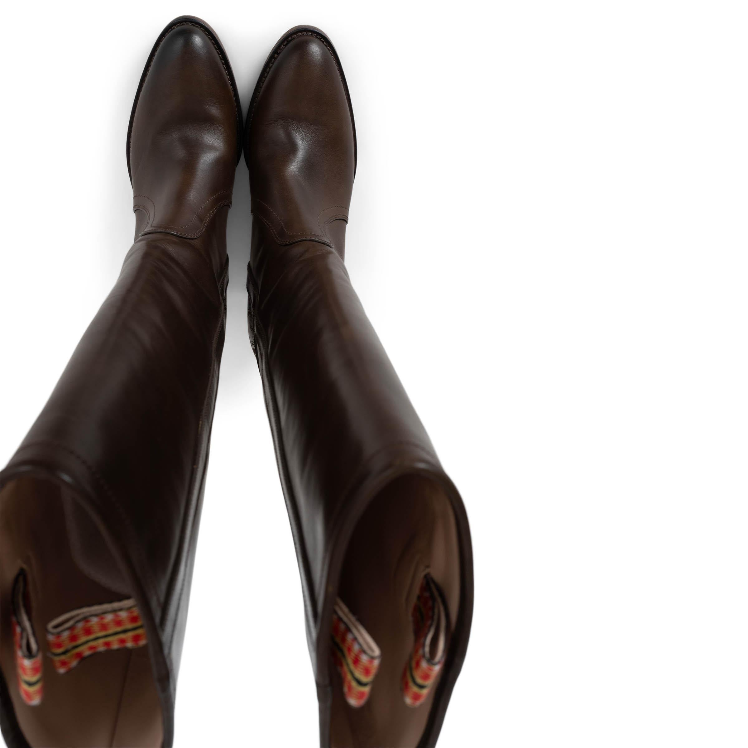 Etro in pelle marrone scuro WESTERN CARVING Stivali da Cowboy Scarpe 38 in vendita 1