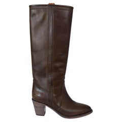 ETRO dark brown leather WESTERN CARVING Cowboy Boots Shoes 38