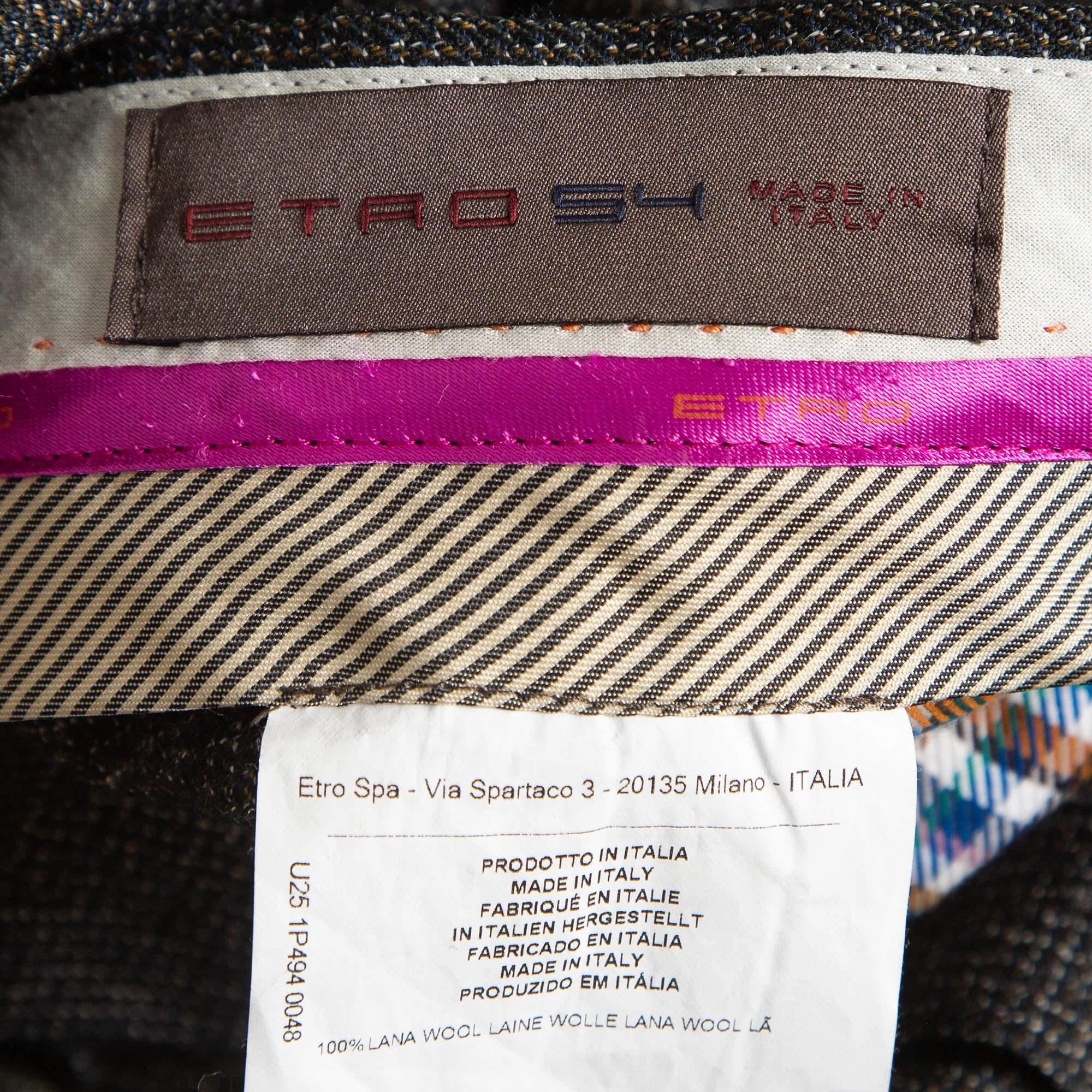 Men's Etro Dark Grey/Multicolor Patterned Wool Trousers 2XL For Sale