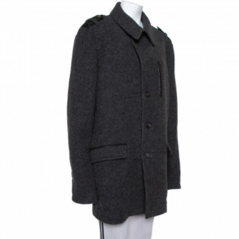 Black Etro Dark Grey Wool Mid-Length Coat XL For Sale