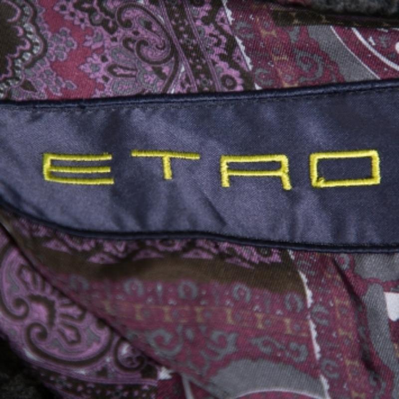 Etro Dark Grey Wool Mid-Length Coat XL In Good Condition For Sale In Dubai, Al Qouz 2