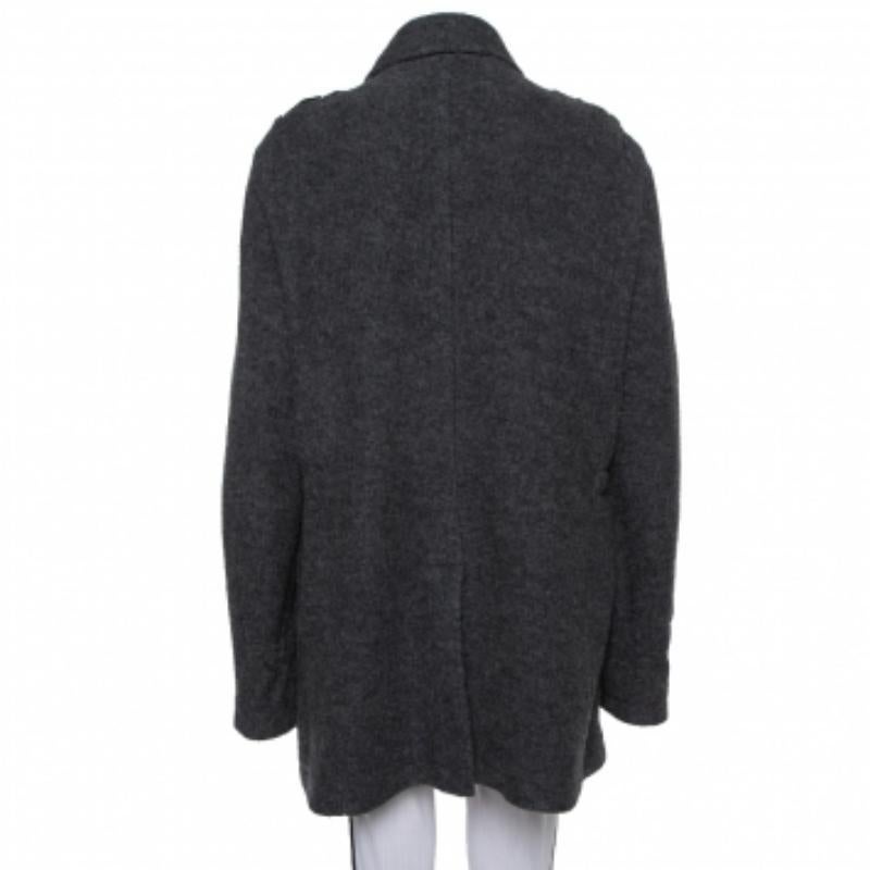 Etro Dark Grey Wool Mid-Length Coat XL For Sale 1