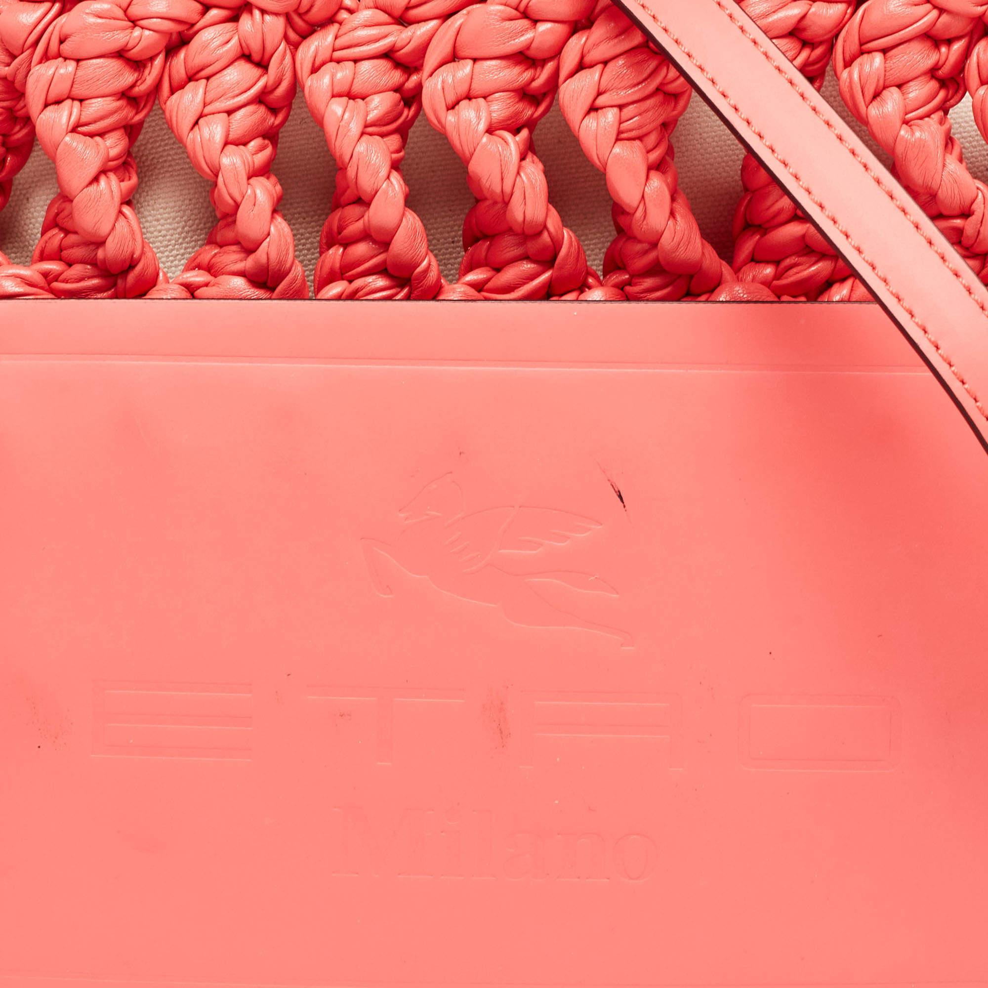 Etro Dark Pink Interwoven Leather Small Tote For Sale 4