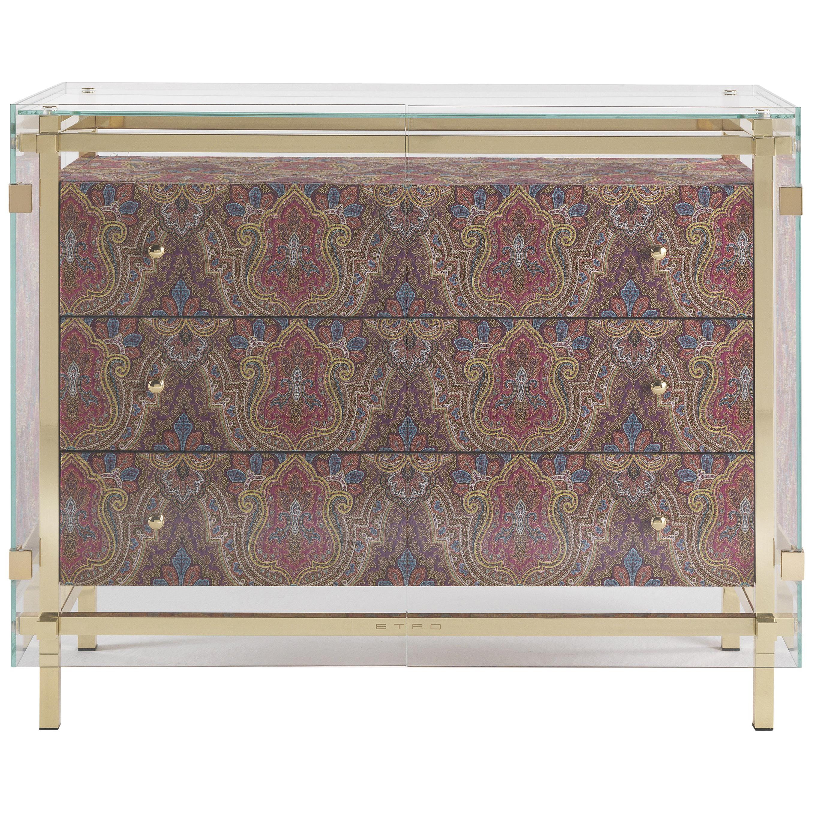 Etro Home Interiors Delhi Chest of Drawers in Fabric and Polished Brass