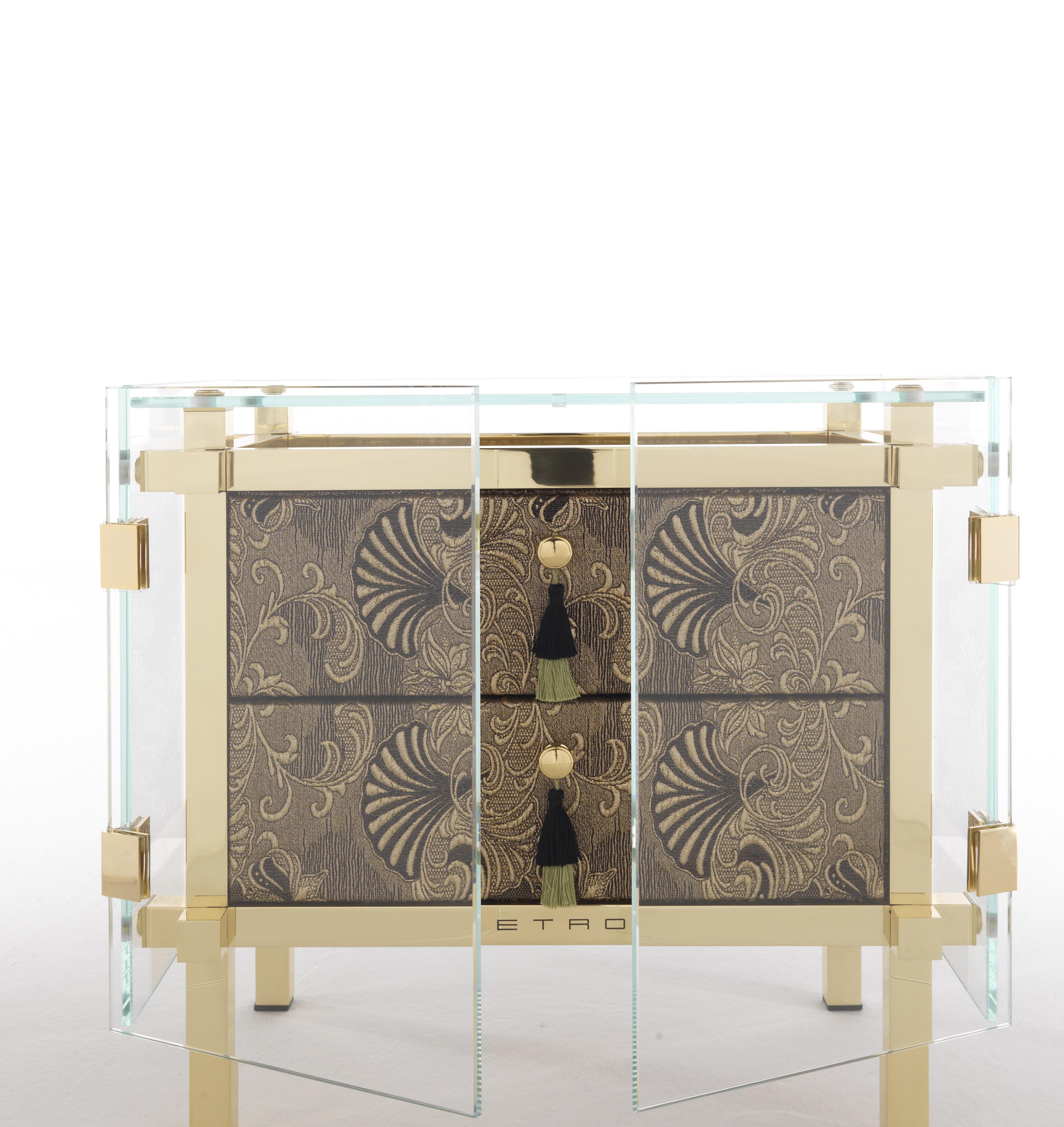 Modern Etro Home Interiors Delhi Night Table in Fabric and Polished Brass