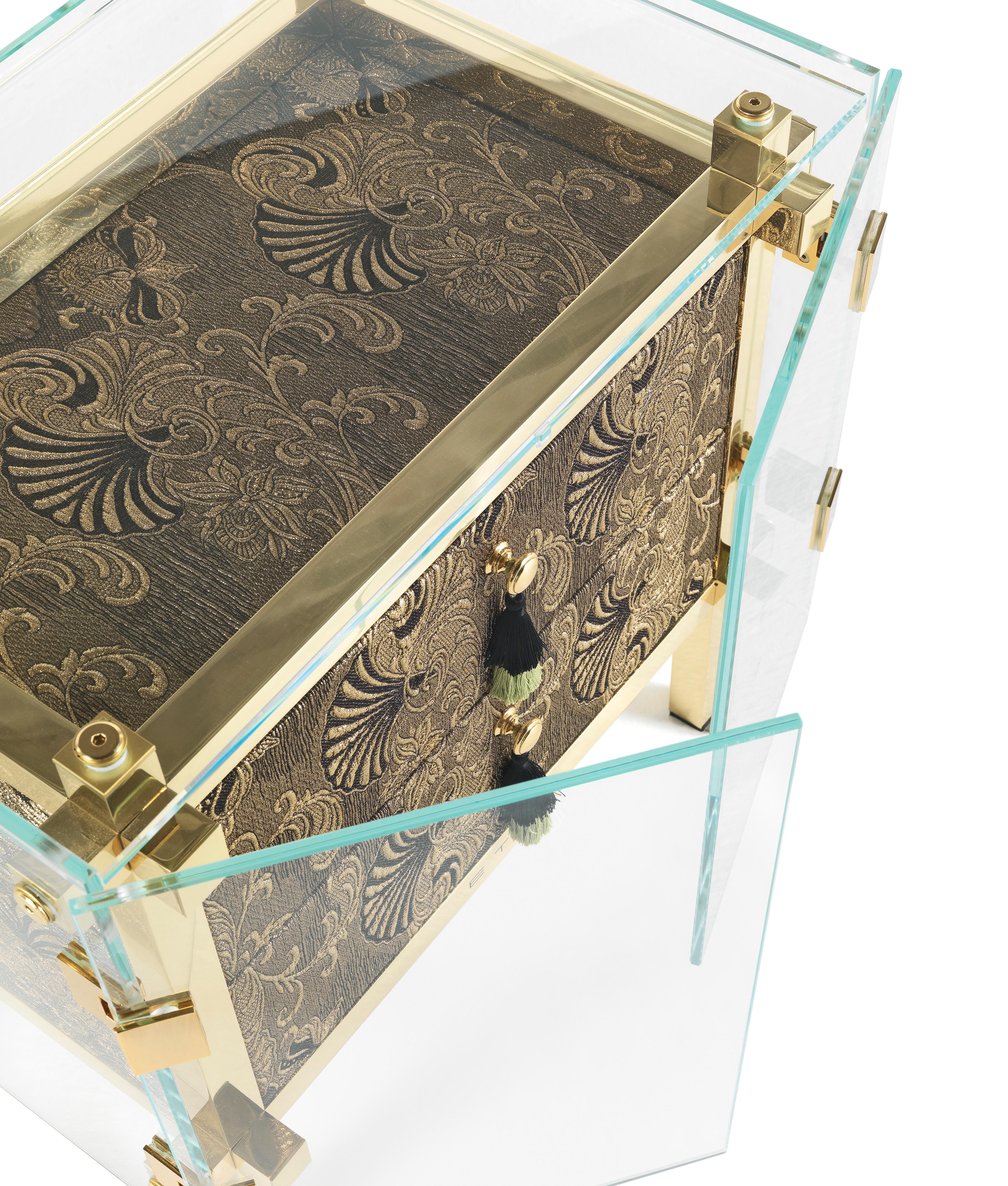 Etro Home Interiors Delhi Night Table in Fabric and Polished Brass In New Condition In Cantù, Lombardia