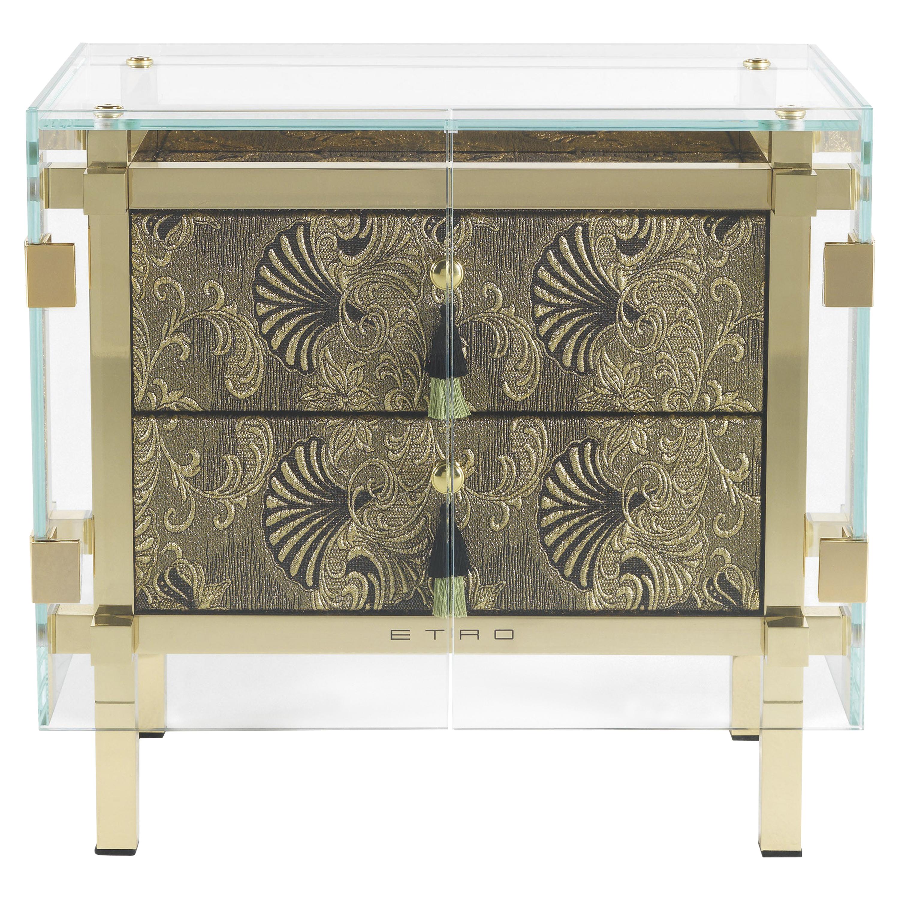 Etro Home Interiors Delhi Night Table in Fabric and Polished Brass