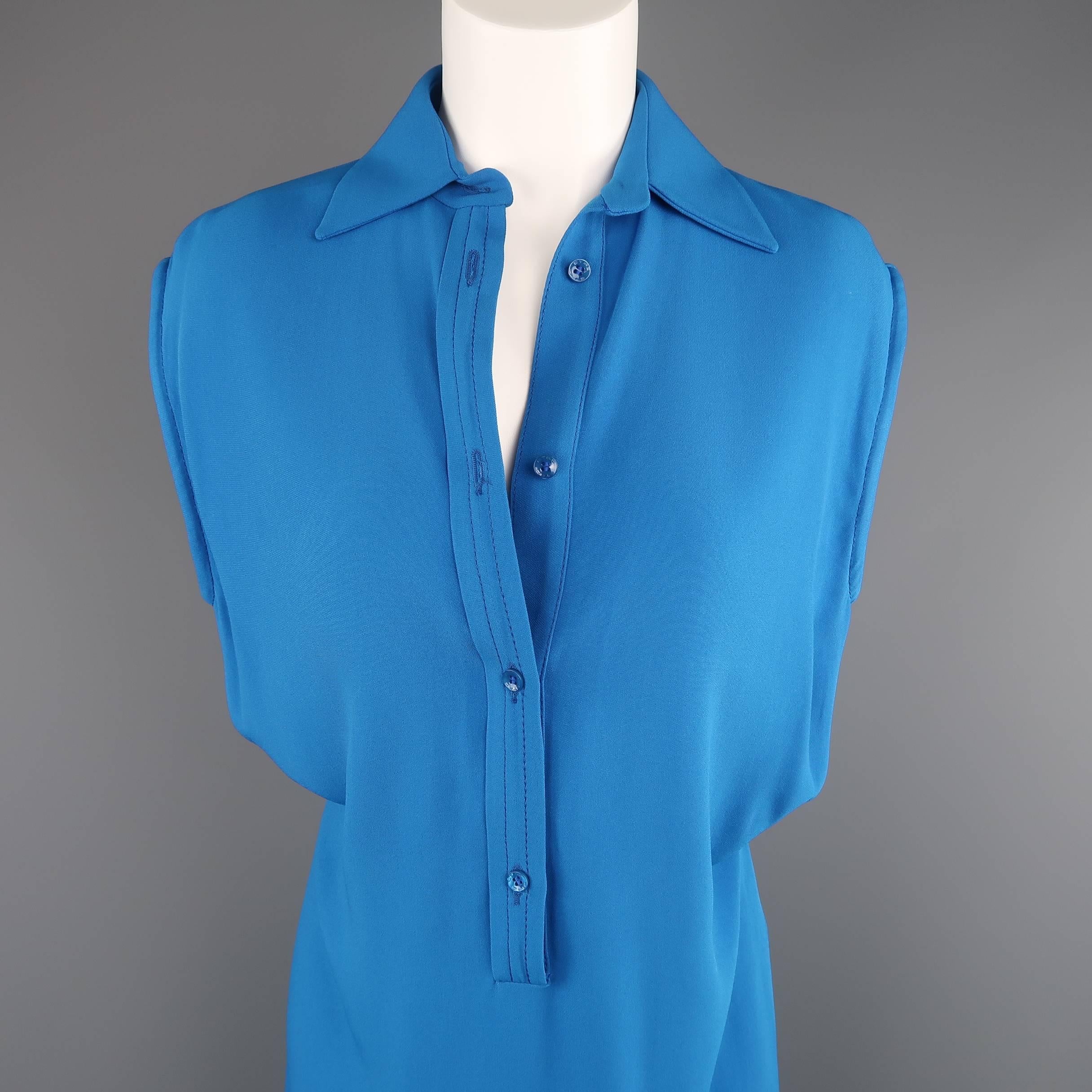 ETRO Dress - Size 4 Aqua Blue SLeeveless Half Button Sash Belt Dress In Excellent Condition In San Francisco, CA