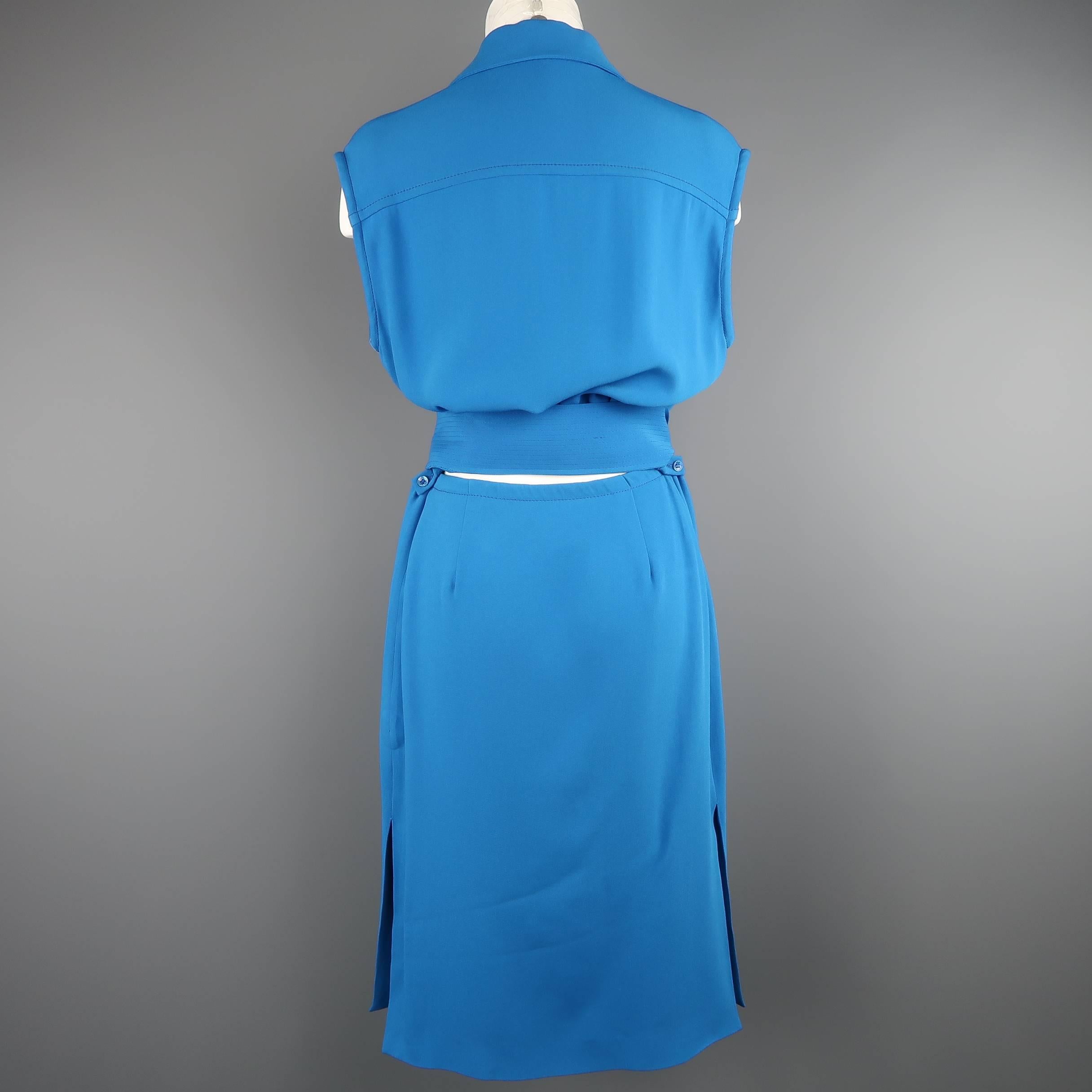 ETRO Dress - Size 4 Aqua Blue SLeeveless Half Button Sash Belt Dress 2