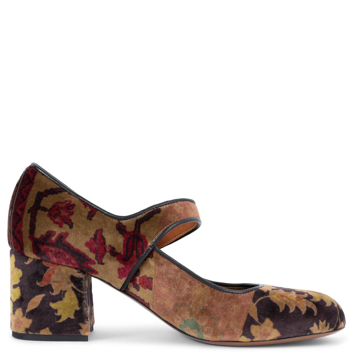 ETRO earthy FLORAL VELVET MARY JANE Pumps Shoes 38 In New Condition In Zürich, CH