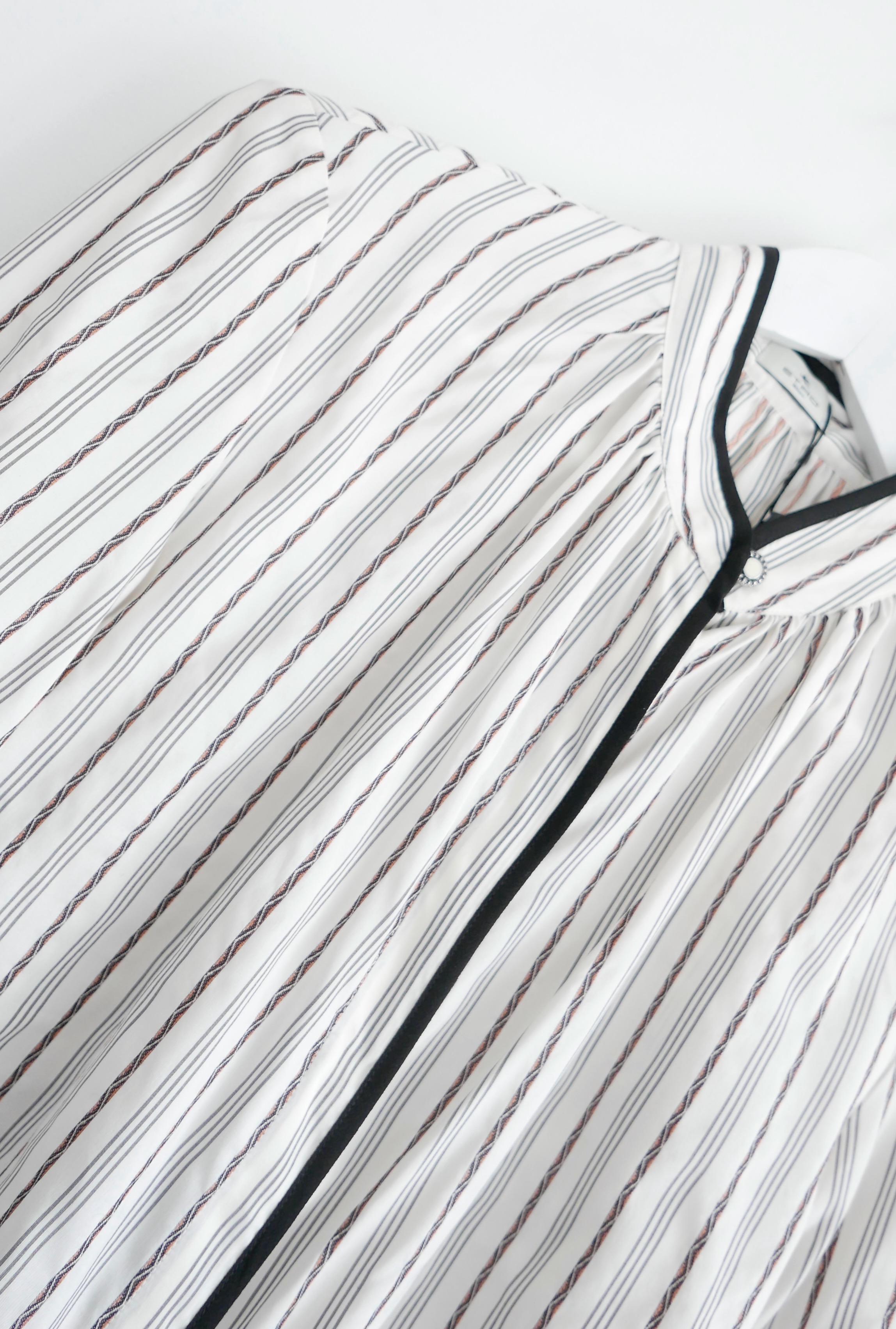 Gray Etro Embroidered Detail Striped Silk Blouse For Sale