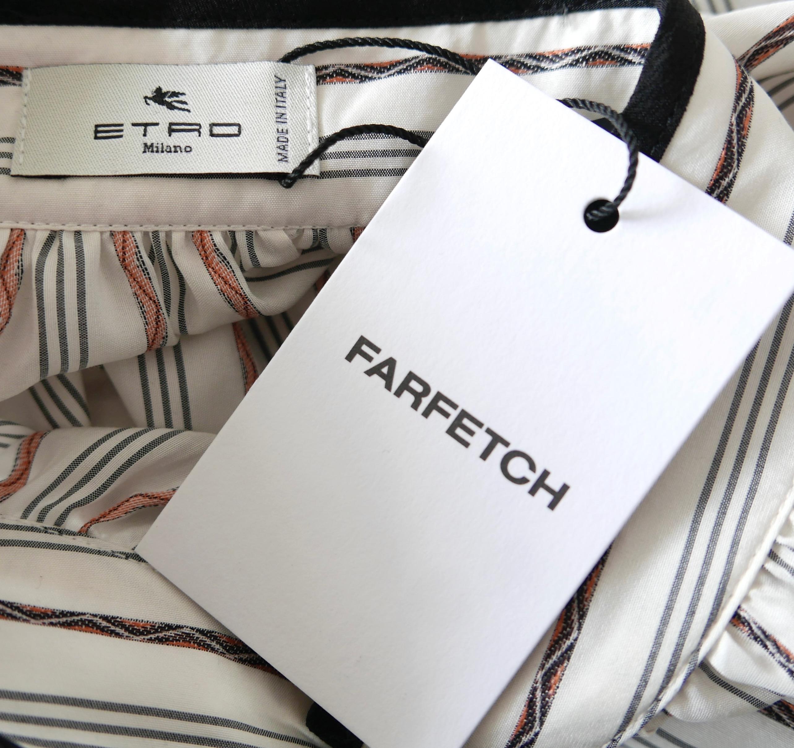 Etro Embroidered Detail Striped Silk Blouse For Sale 2