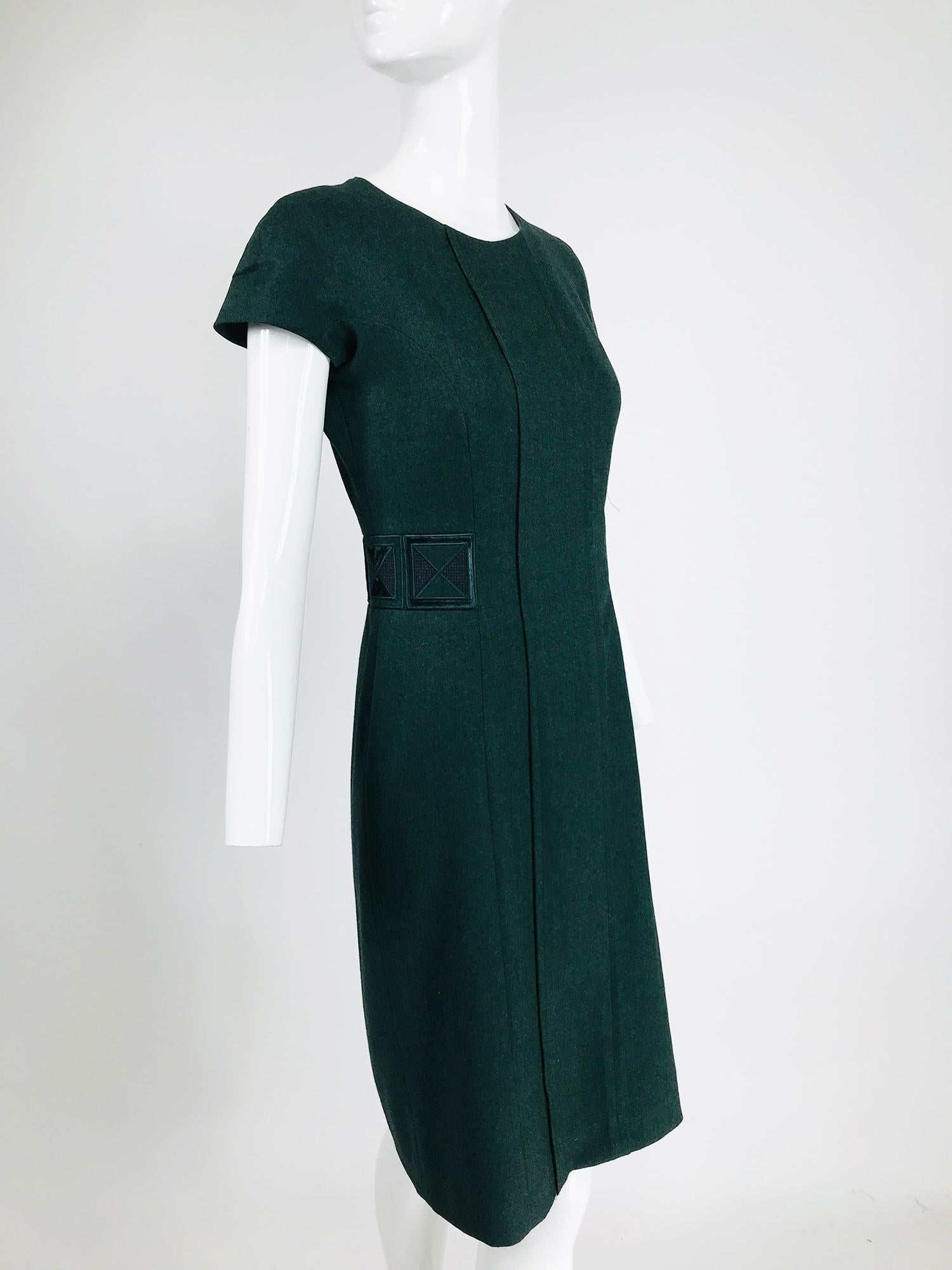 Women's Etro Embroidered Forest Green Fine Wool Cap Sleeve Sheath Dress