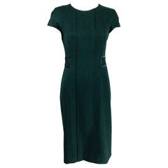 Etro Embroidered Forest Green Fine Wool Cap Sleeve Sheath Dress