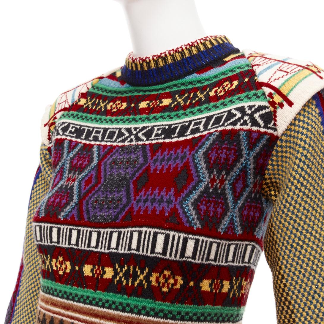 ETRO ethnic multicolor intarsia wool contrast sleeve sweater dress IT38 XS
Reference: AAWC/A00561
Brand: Etro
Material: Wool, Blend
Color: Multicolour
Pattern: Geometric
Extra Details: Etro mini dress in jacquard wool knit with multicolor geometric